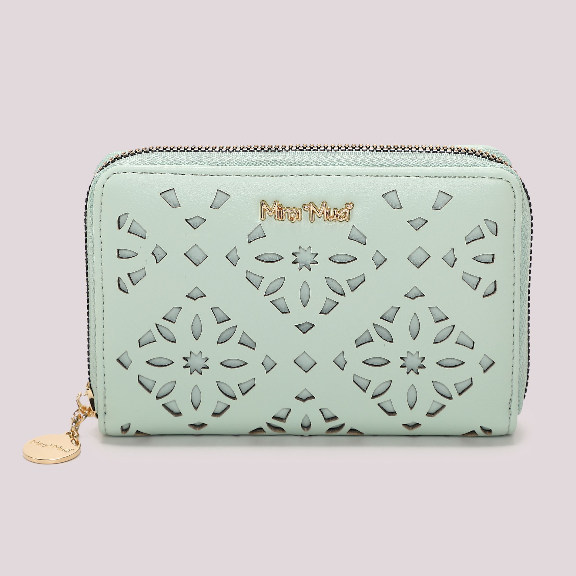 Portafoglio donna Mimi Mua zip around traforato con design decorativo elegante VERDE ACQUA TU | Giò Fashion