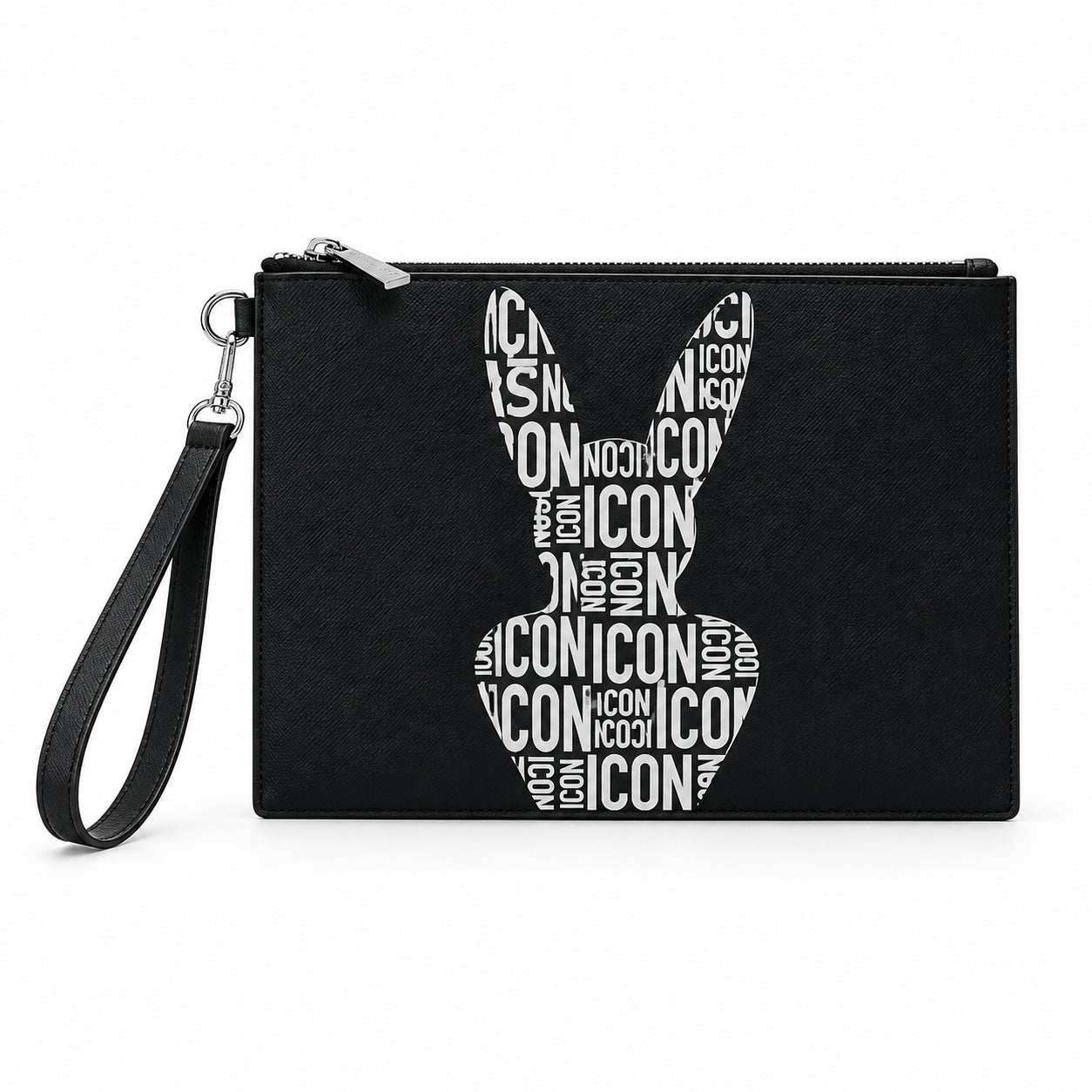 Pochette uomo piatta con stampa tipografica e laccetto removibile