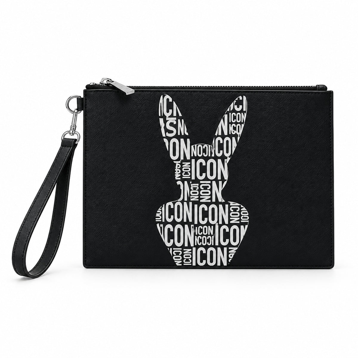 Pochette uomo piatta con stampa tipografica e laccetto removibile