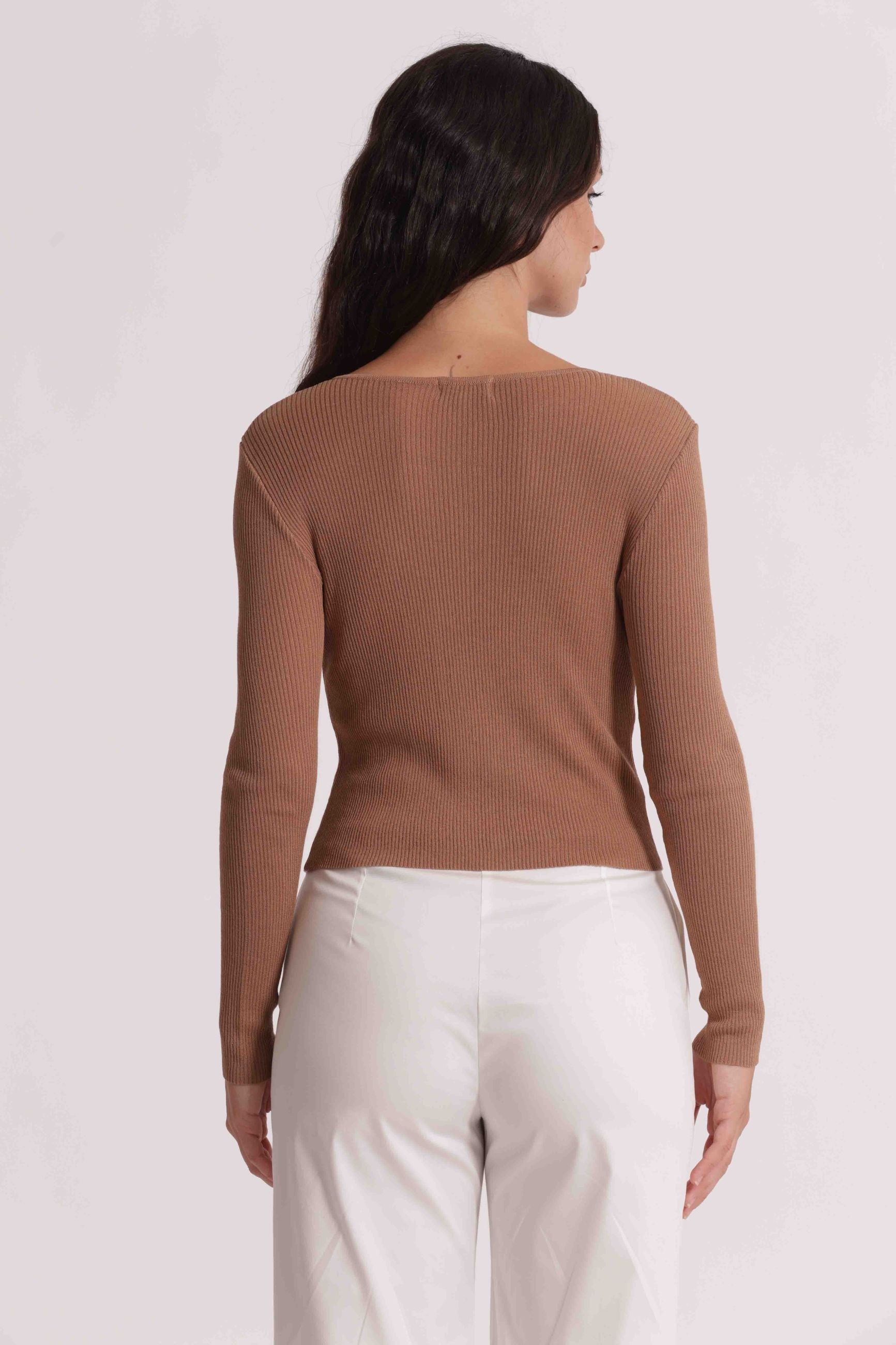 Mimi Mua cardigan donna corto in maglia a coste con bottoni CAMMELLO/PANNA S | Giò Fashion