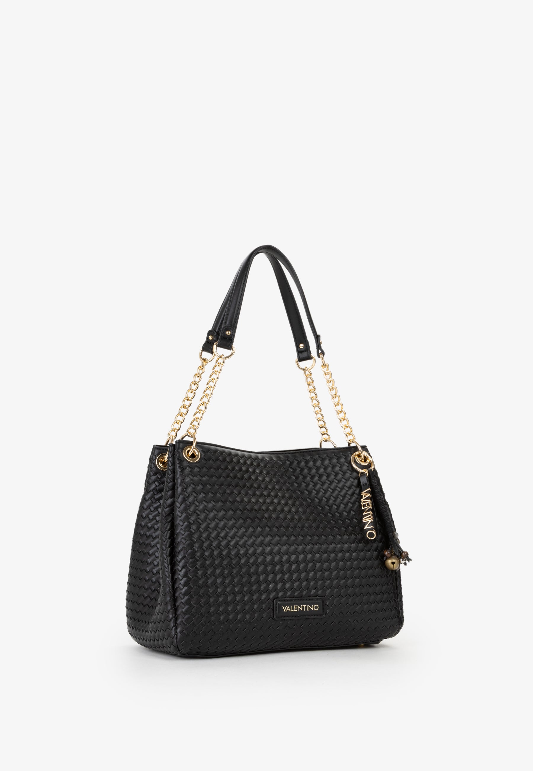 Borsa a spalla donna Mario Valentino intreccio elegante con catena e tracolla regolabile Nero TU | Giò Fashion