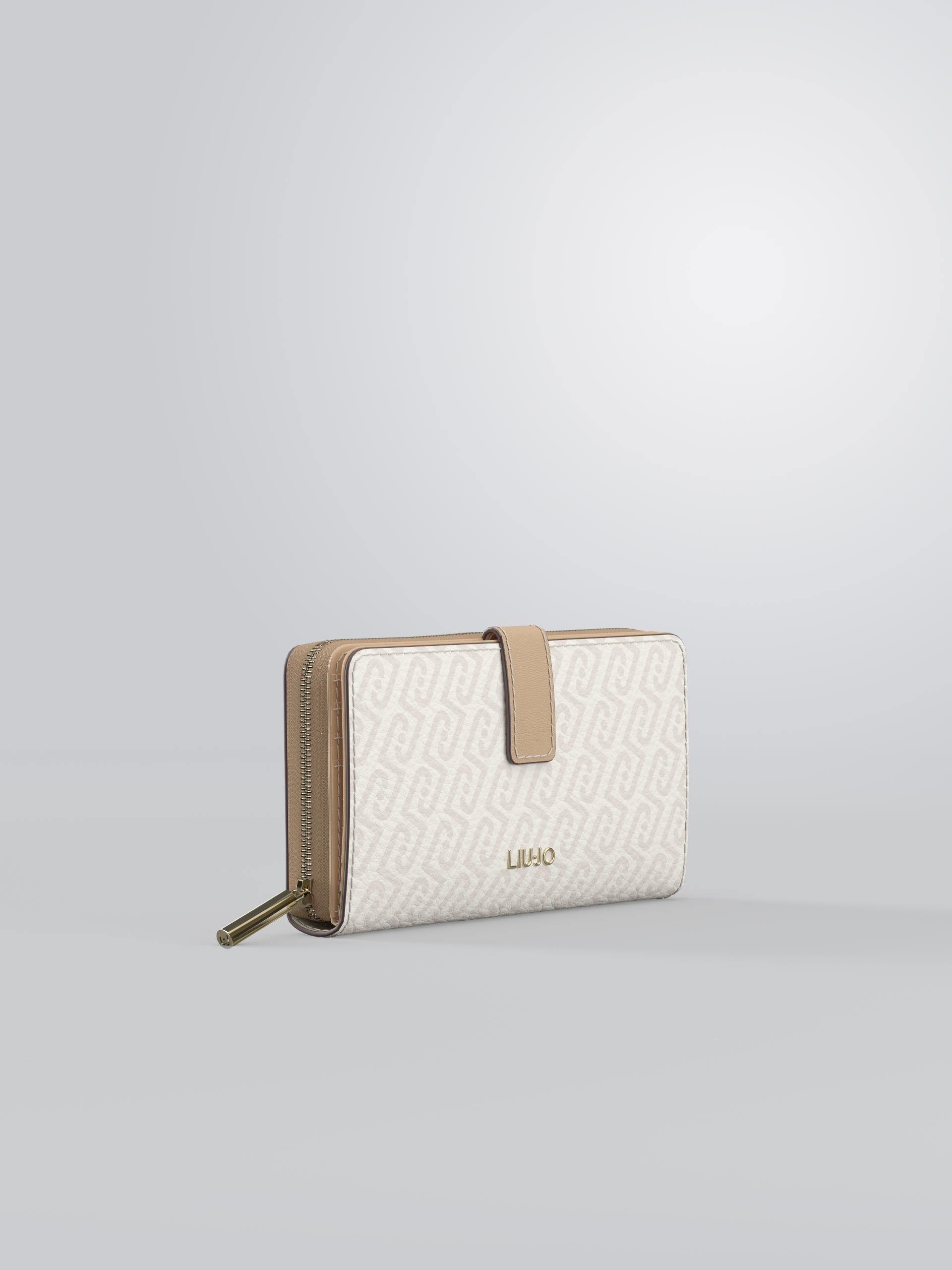 Portafoglio Liu Jo grande zip around con patta elegante donna Beige TU | Giò Fashion