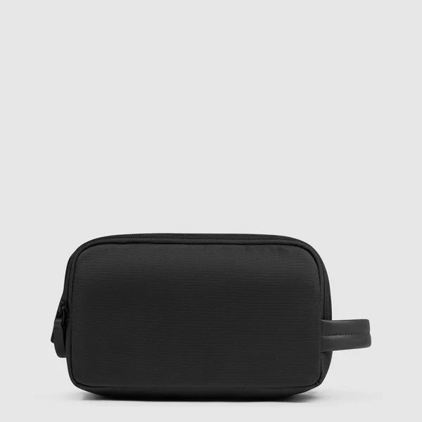 Beauty case Piquadro in tessuto e pelle con manico laterale