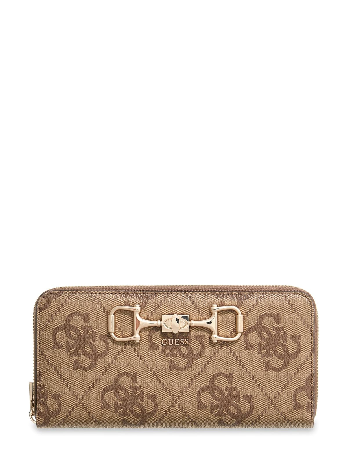 Portafoglio Guess donna zip around logo all over con morsetto LATTE LOGO TU | Giò Fashion
