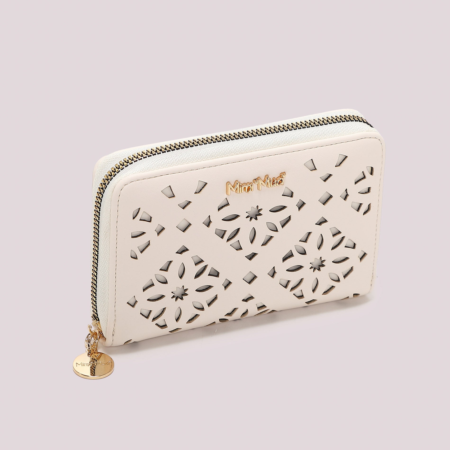 Portafoglio donna Mimi Mua zip around traforato con design decorativo elegante Bianco TU | Giò Fashion
