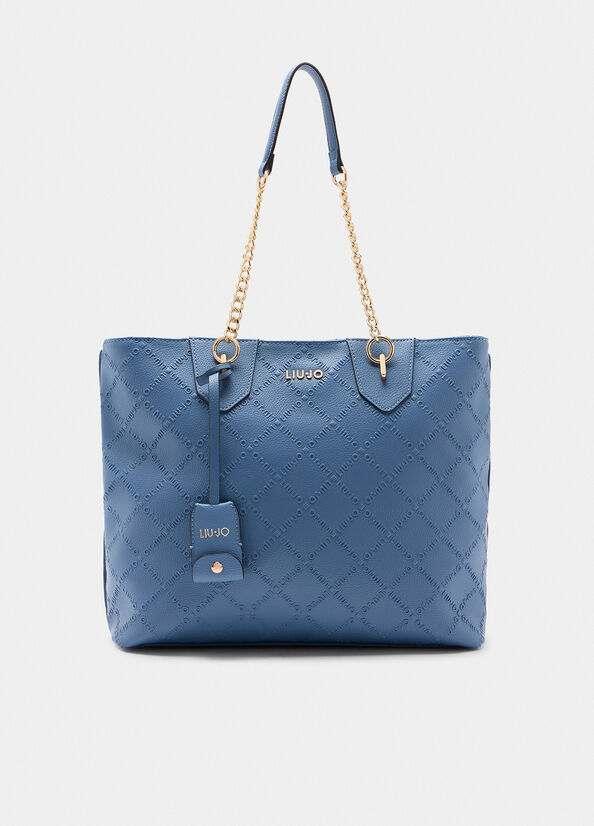 Shopper Liu Jo con manici a catena e logo in rilievo DENIM TU | Giò Fashion