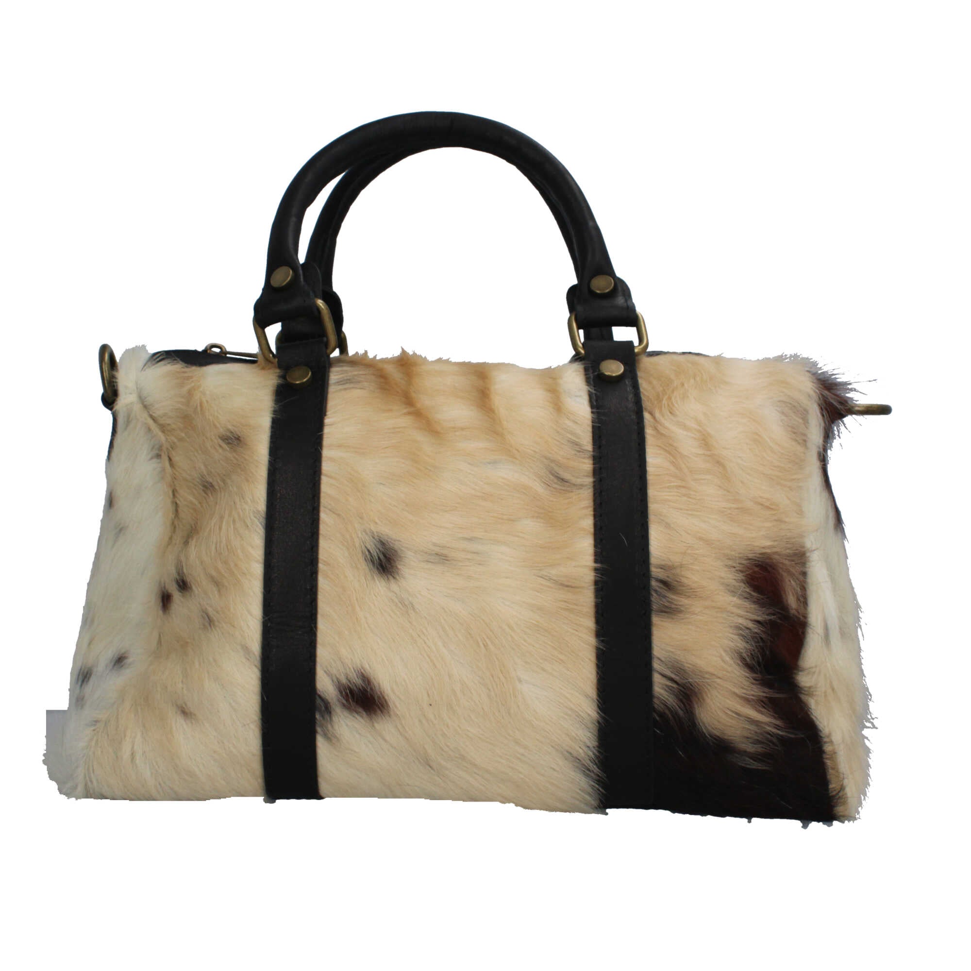 Borsa Made in Italy in pelle con pelo naturale manici rigidi e tracolla