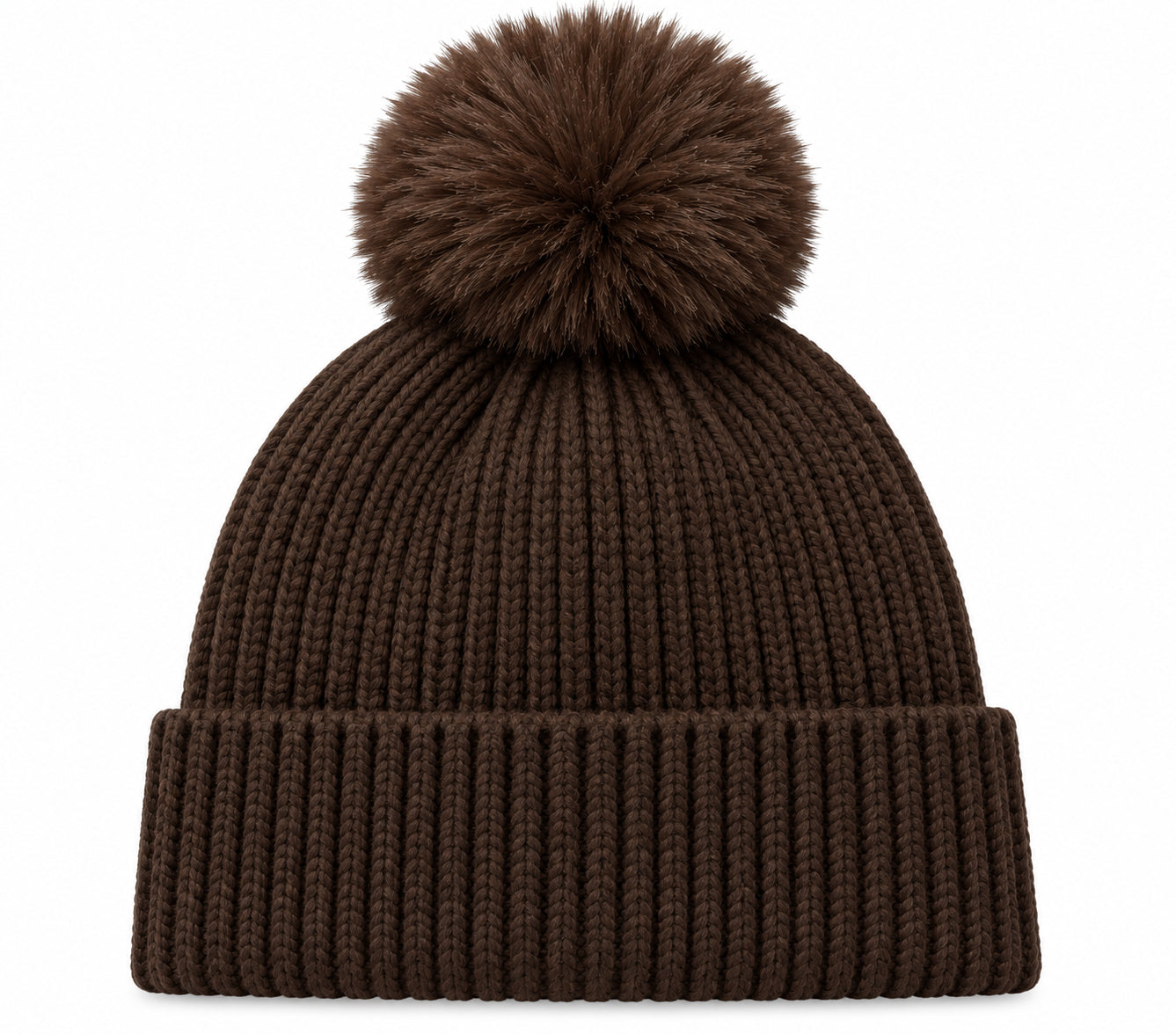 Cappello in Maglia a Coste con Pompon e Logo Frontale