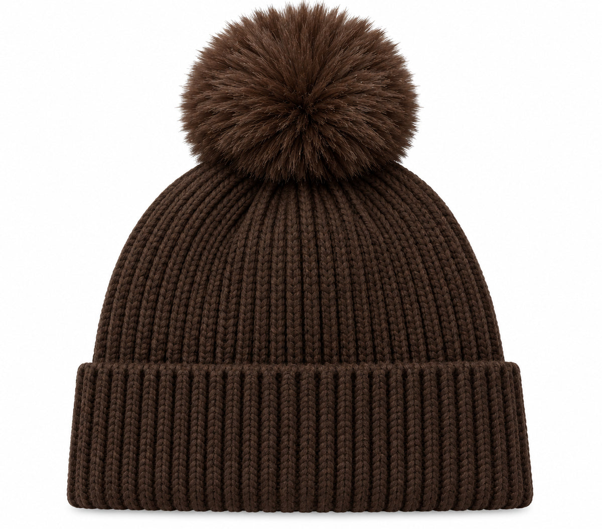 Cappello in Maglia a Coste con Pompon e Logo Frontale