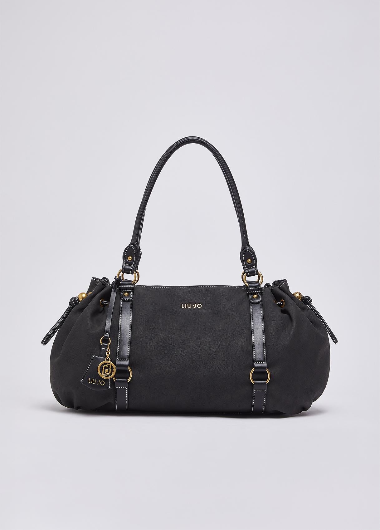 Borsa a mano Liu Jo con coulisse laterale e charm logato Nero TU | Giò Fashion