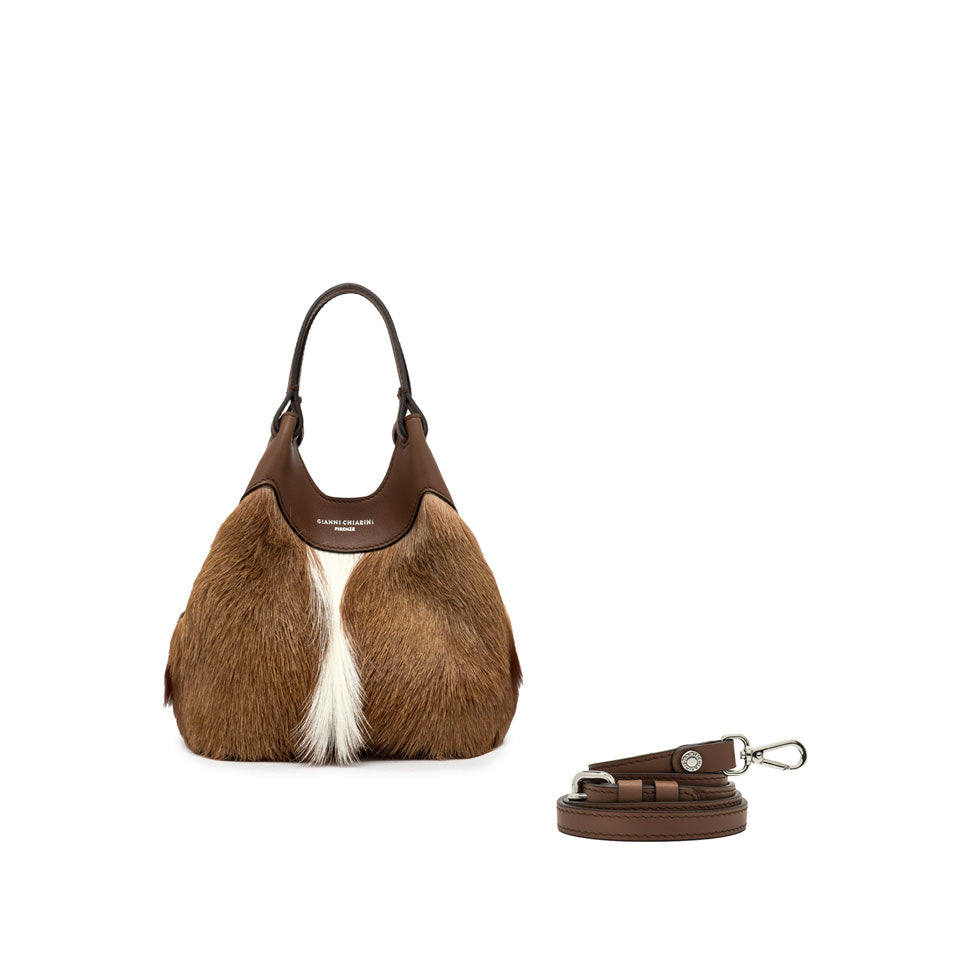 Gianni Chiarini Borsa Hobo in Pelle con Inserti Pelliccia