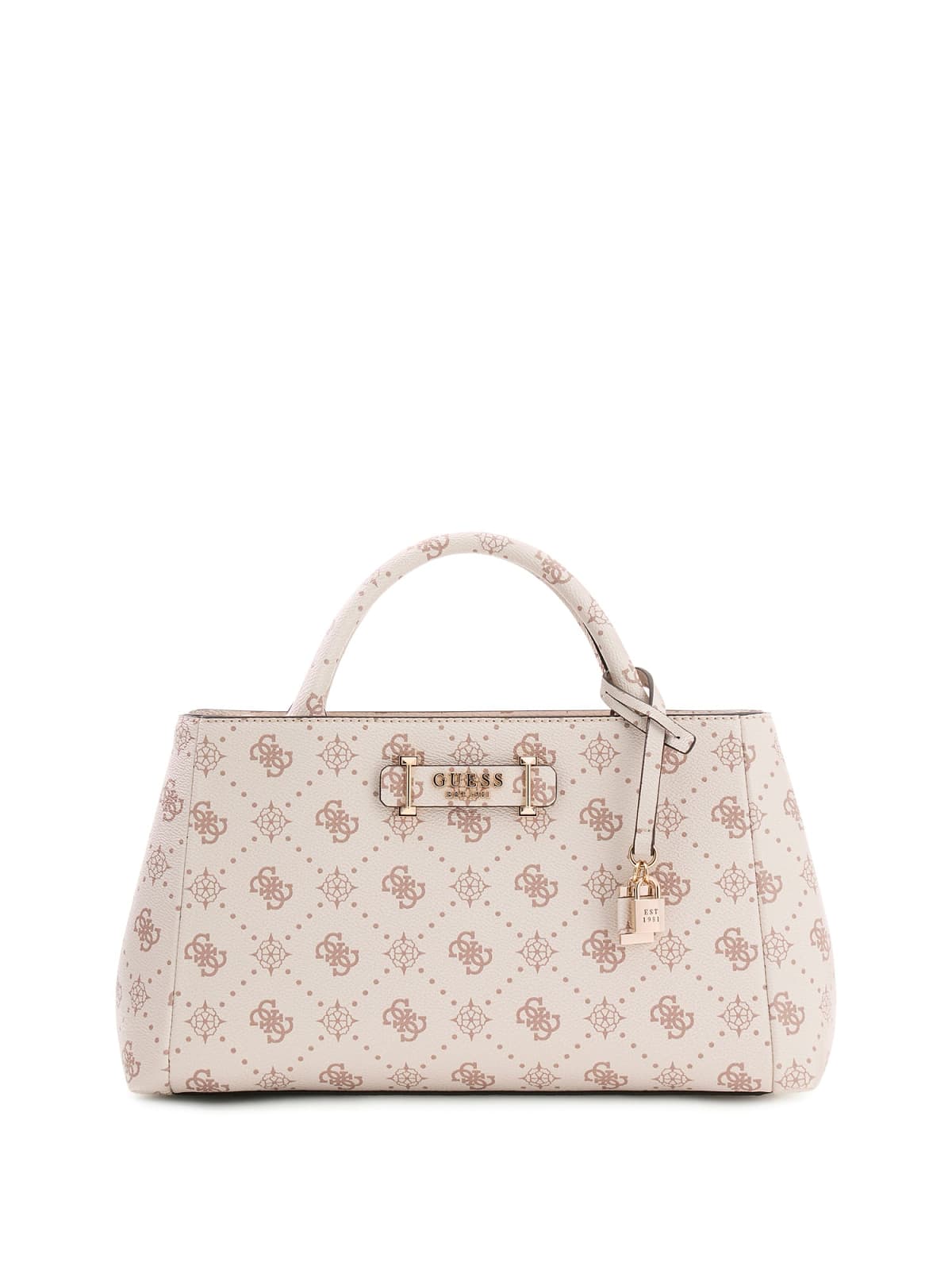 Borsa a mano Guess donna logo all over con chiusura elegante e charm VANIGLIA LOGO TU | Giò Fashion