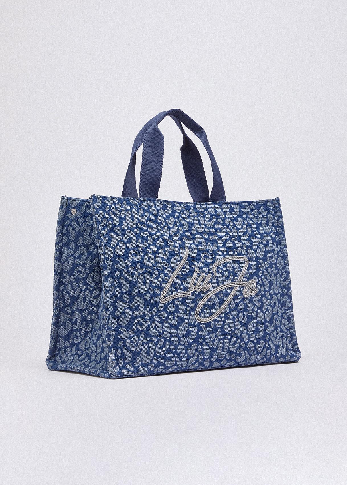 Borsa Shopping Liu Jo Donna con Logo Gioiello Frontale Denim animalier TU | Giò Fashion