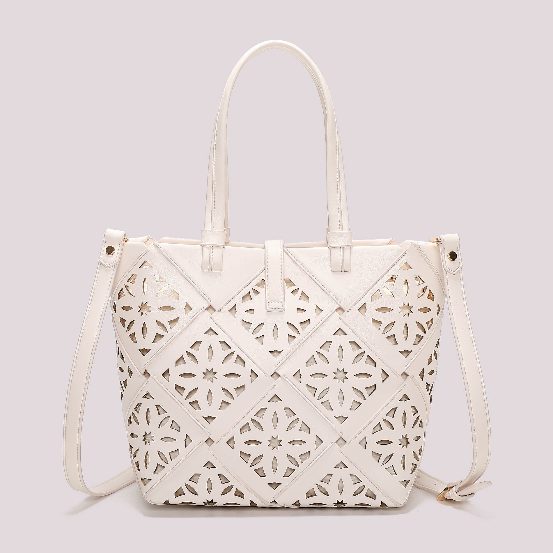 Borsa tote donna Mimi Mua traforata con manici lunghi e tracolla Bianco TU | Giò Fashion
