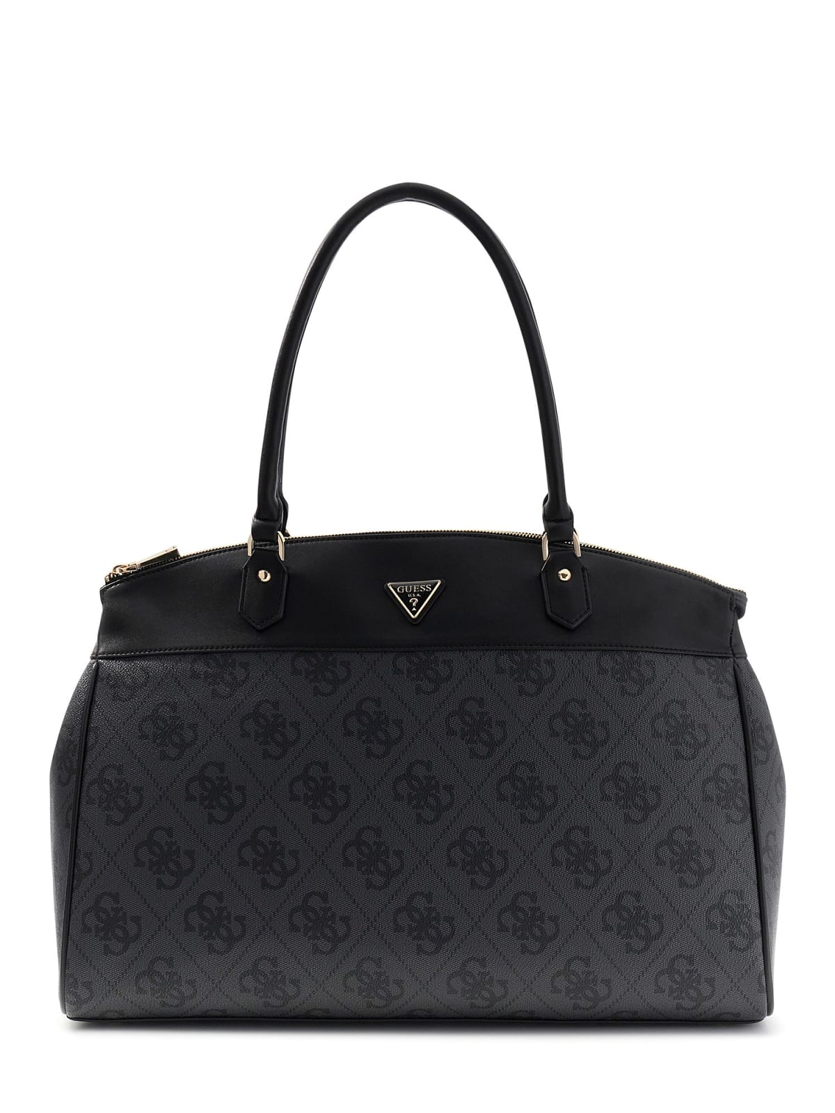 Borsa a spalla Guess donna logo all over con doppi manici e zip NERO LOGO TU | Giò Fashion
