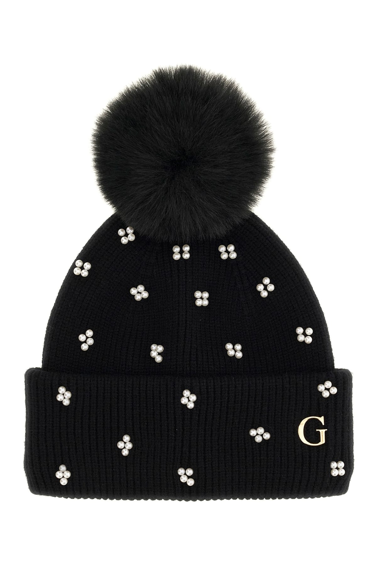 Guess Berretto Donna in Maglia con Pompon e Perle