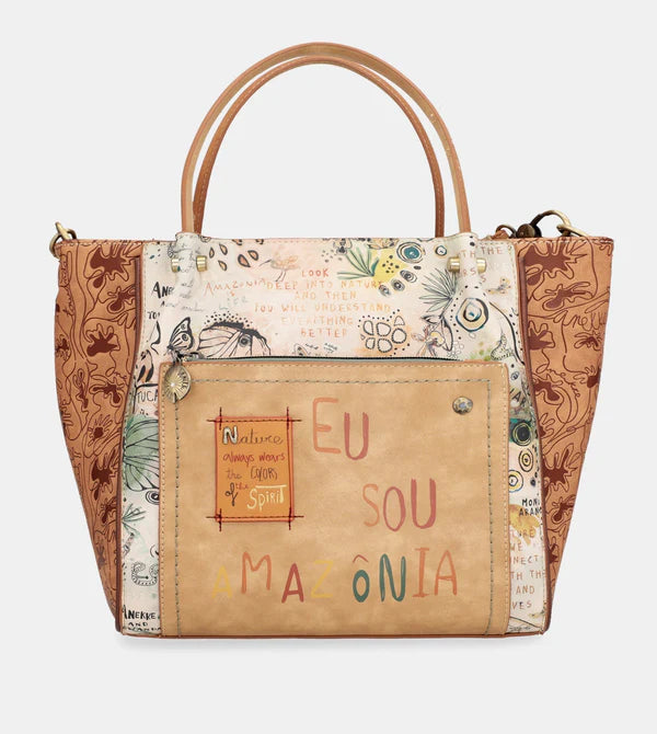 Borsa a mano Anekke con stampa artistica e dettagli naturali