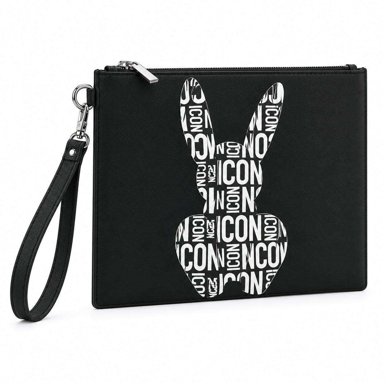 Pochette uomo piatta con stampa tipografica e laccetto removibile