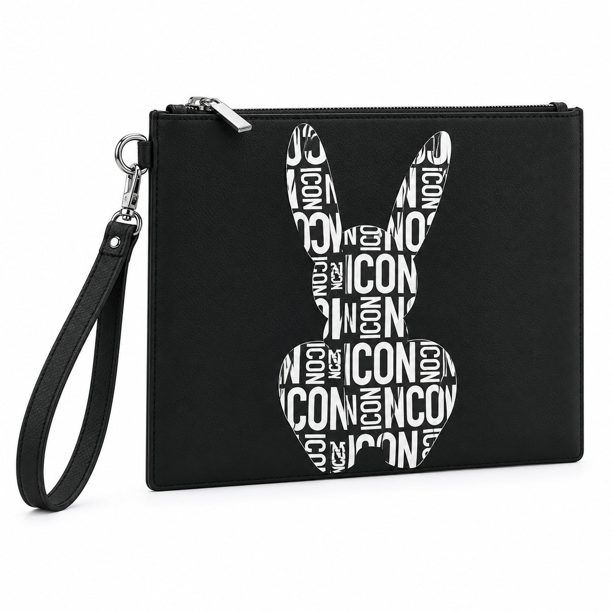 Pochette uomo piatta con stampa tipografica e laccetto removibile
