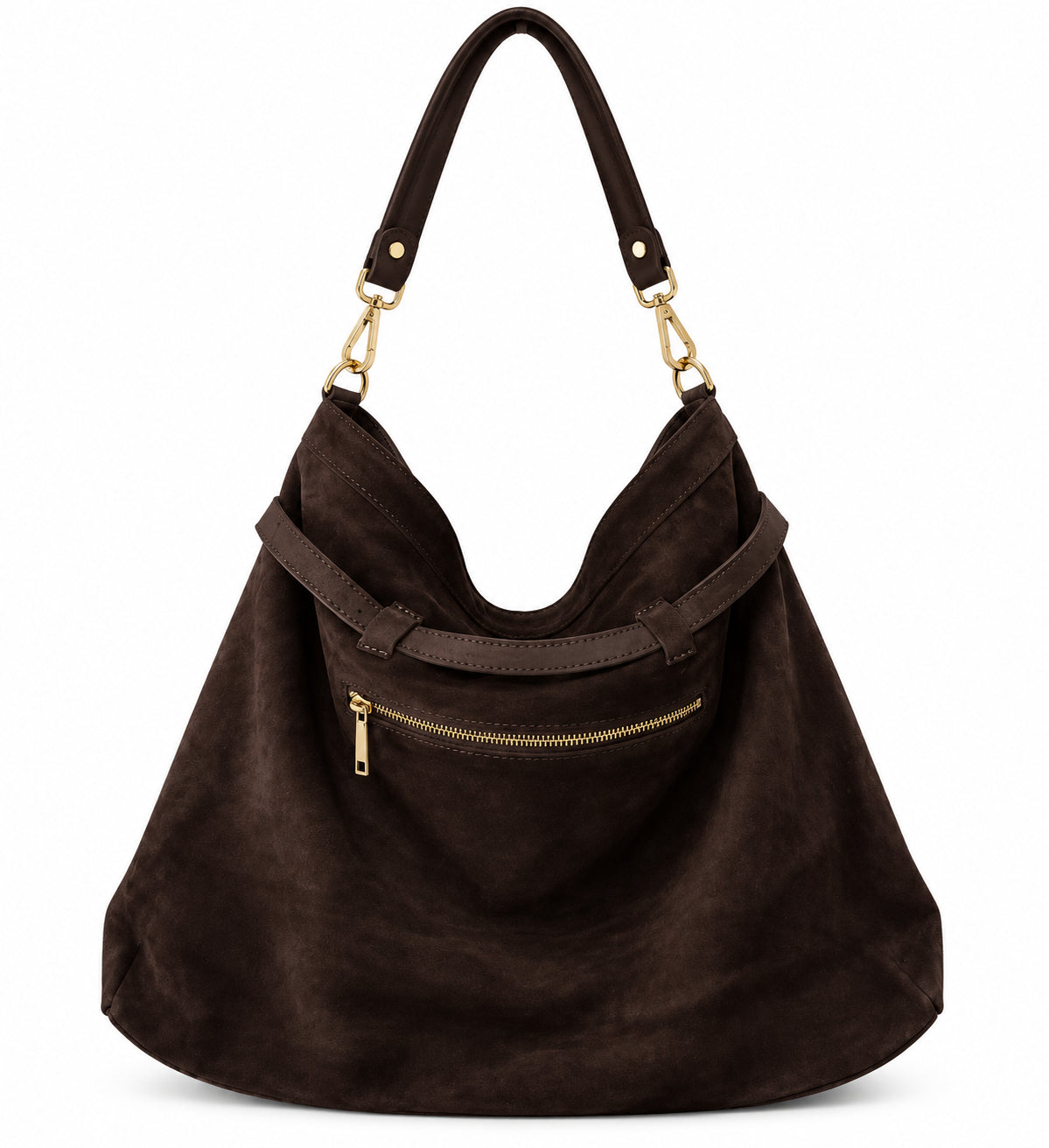 Borsa Donna a Spalla Maxi Hobo Morbida Effetto Scamosciato con Dettagli a Fibbie