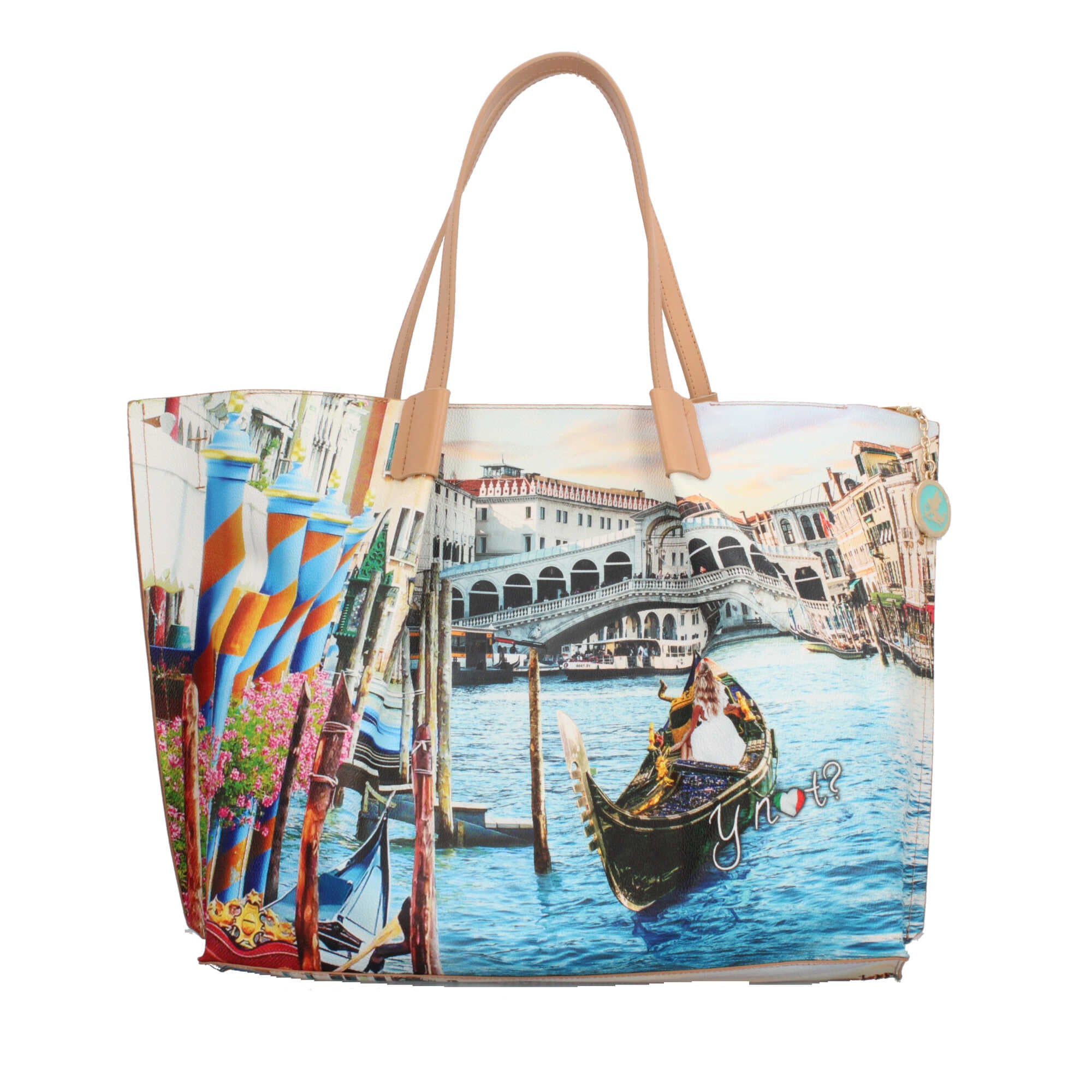 Shopping bag YNot capiente con stampa artistica e doppio manico