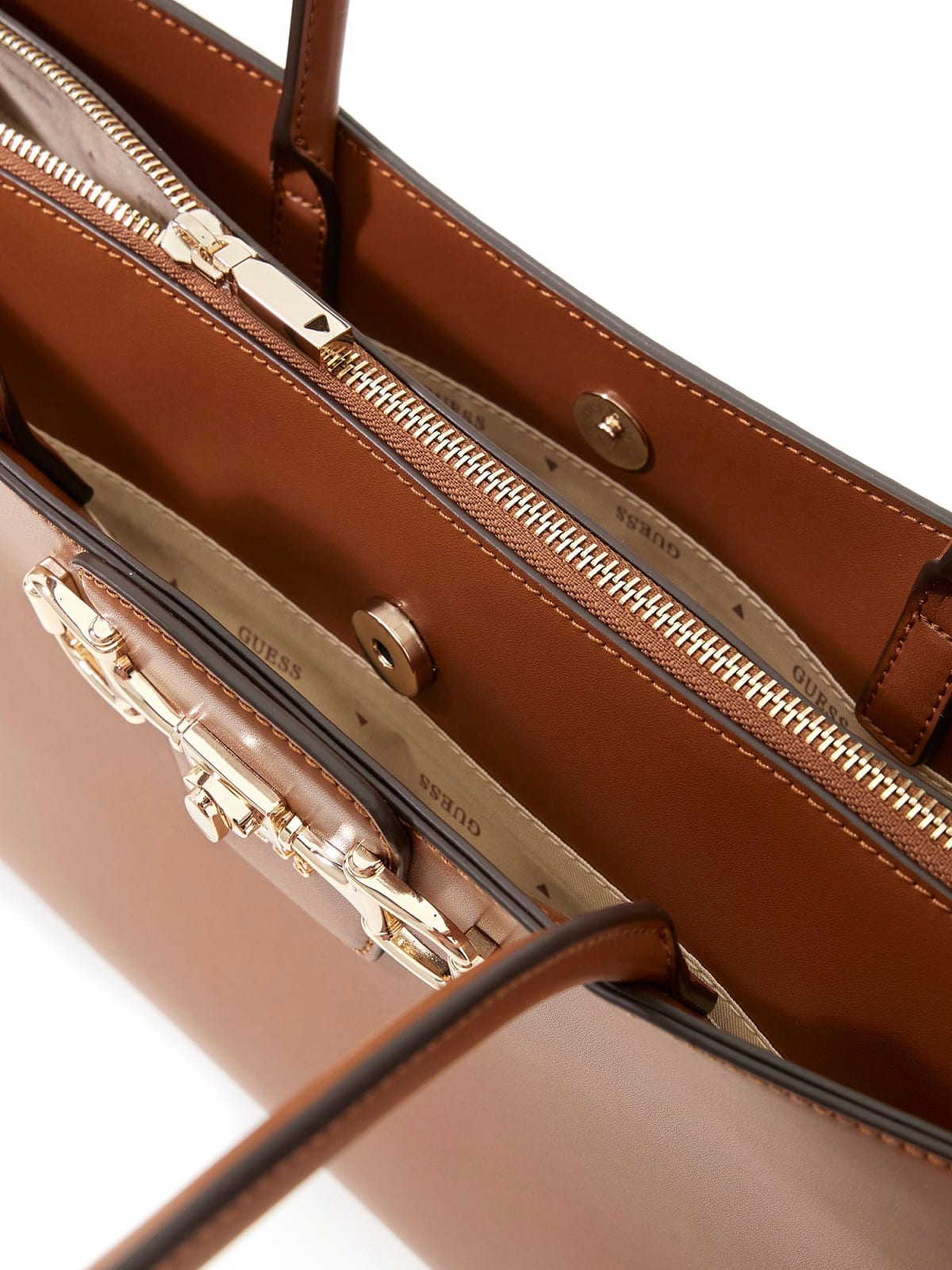 Borsa shopper Guess donna elegante con morsetto e charm COGNAC TU | Giò Fashion