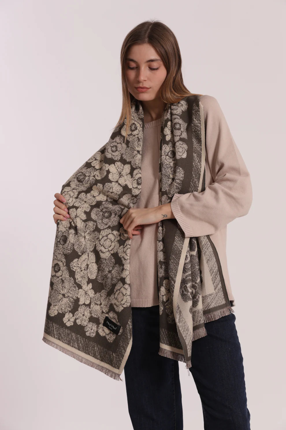 Sciarpa donna Mimi Mua con fantasia floreale a contrasto