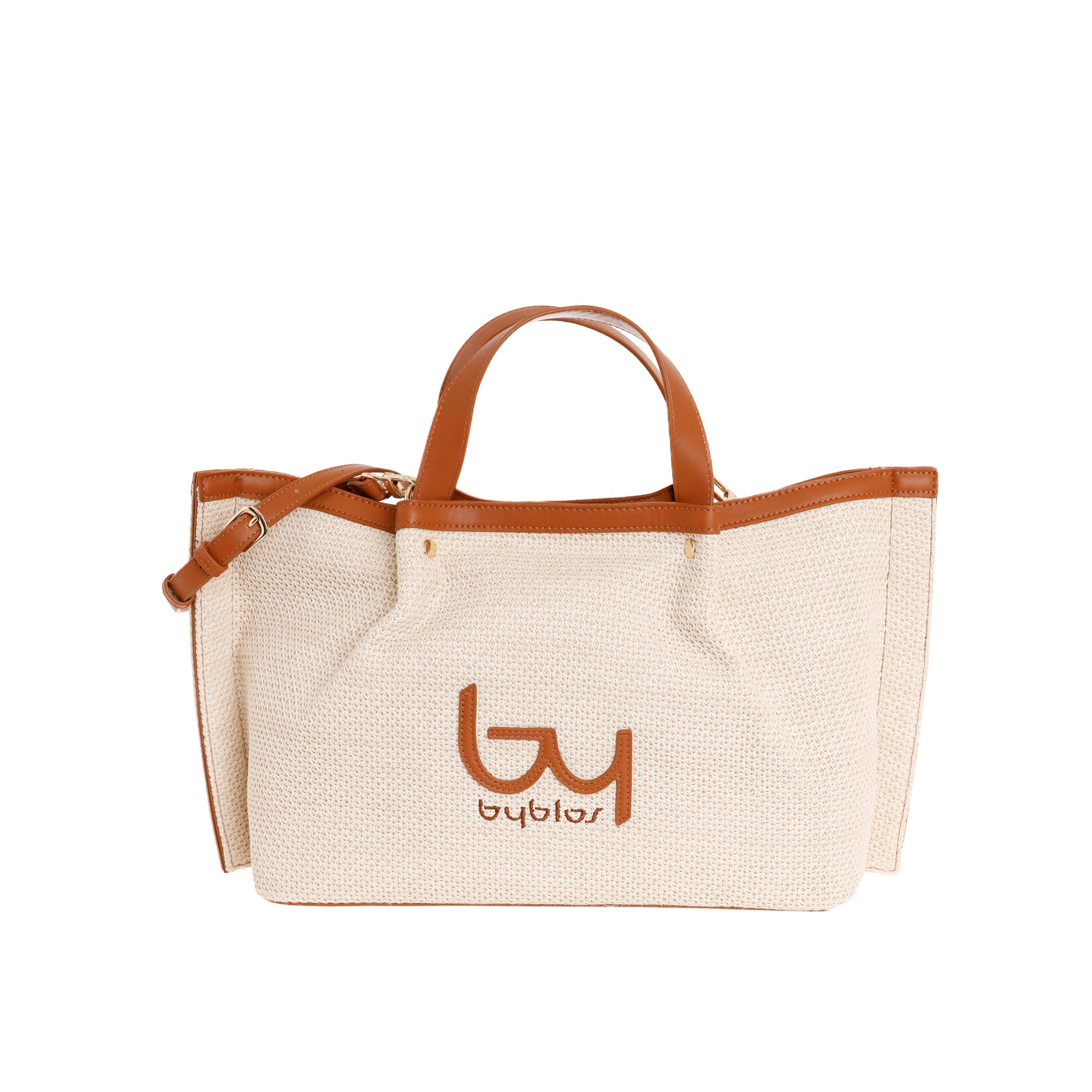 Borsa a mano Byblos donna in tessuto con manici rigidi e tracolla regolabile TAN TU | Giò Fashion
