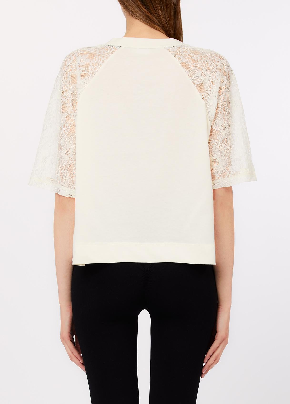 T shirt Liu Jo donna con scollo a V e maniche in pizzo Bianca L | Giò Fashion
