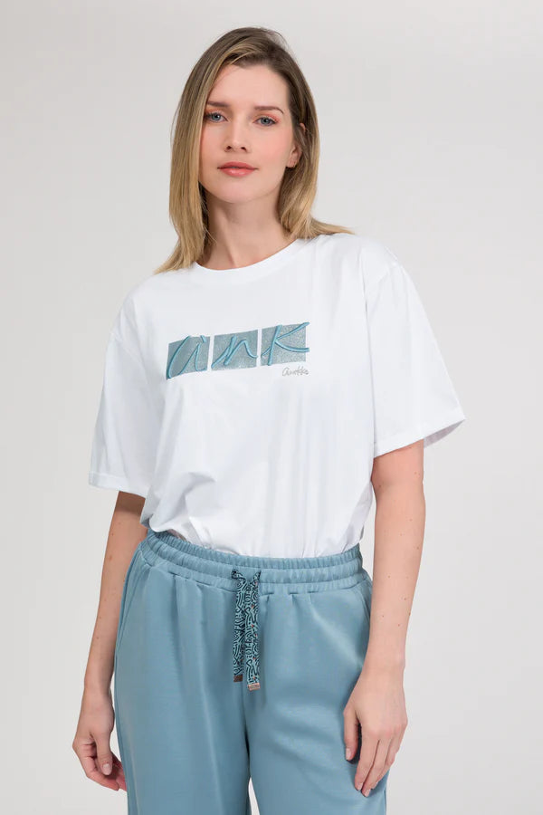 T shirt donna Anekke manica corta con logo grafico frontale Bianco S/M | Giò Fashion