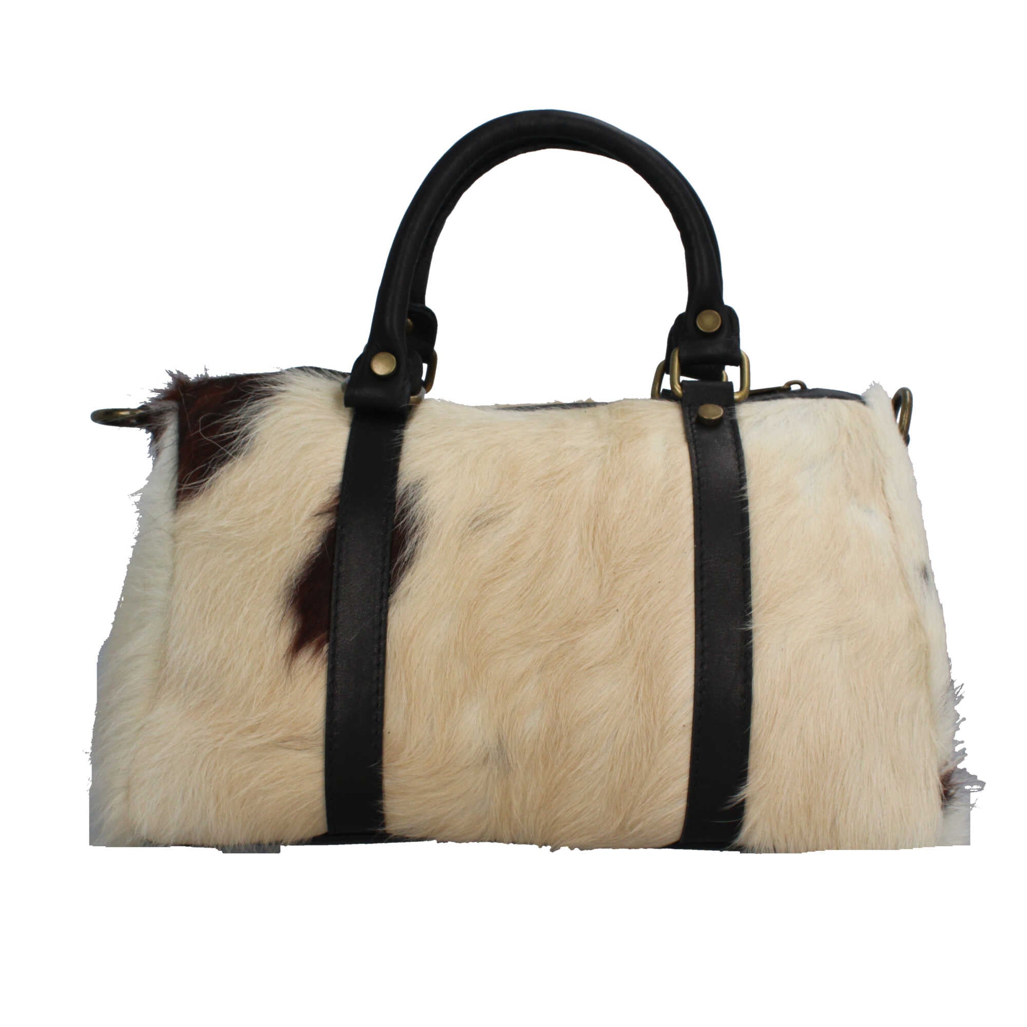 Borsa Made in Italy in pelle con pelo naturale manici rigidi e tracolla Beige TU | Giò Fashion