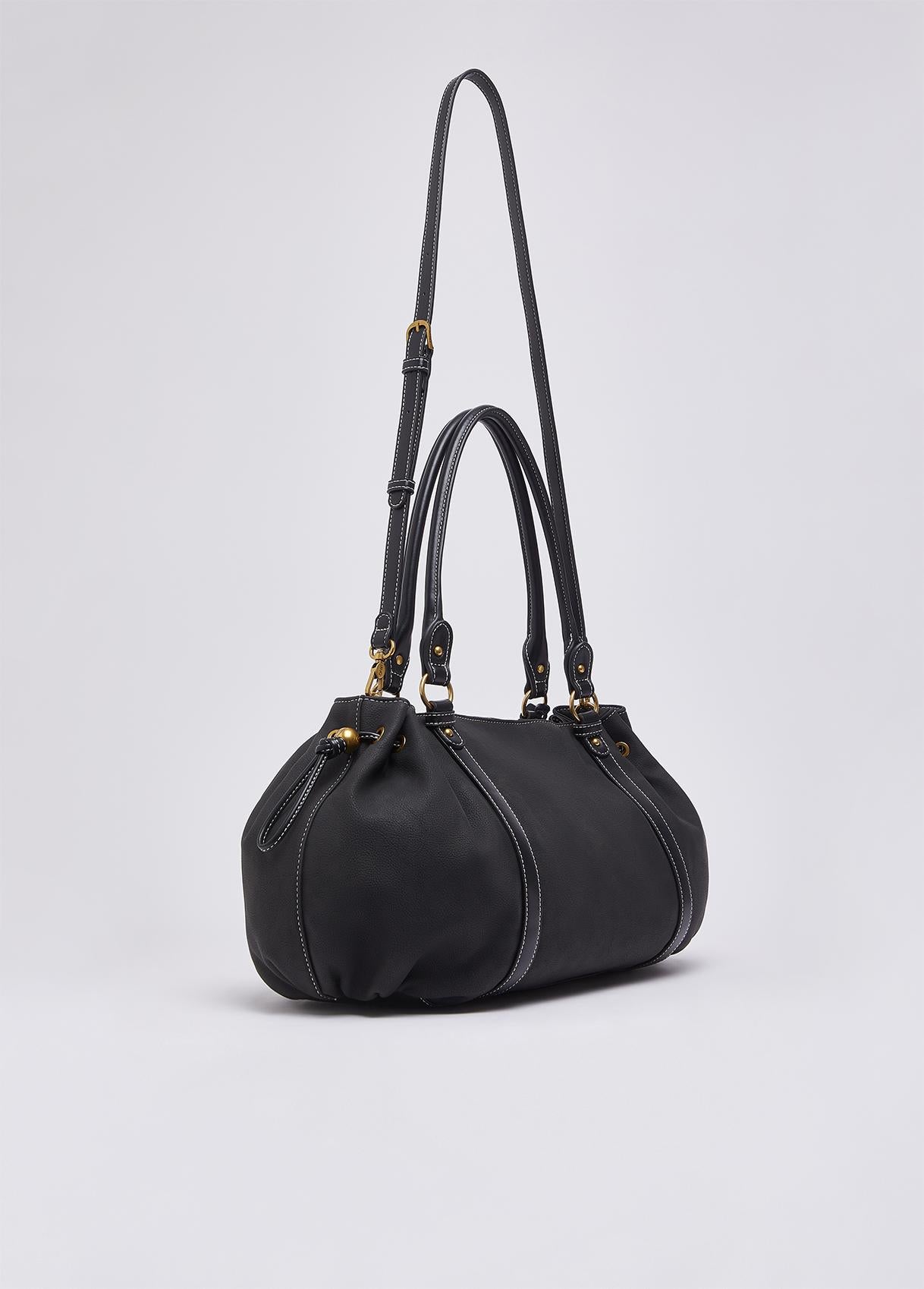 Borsa a mano Liu Jo con coulisse laterale e charm logato Nero TU | Giò Fashion
