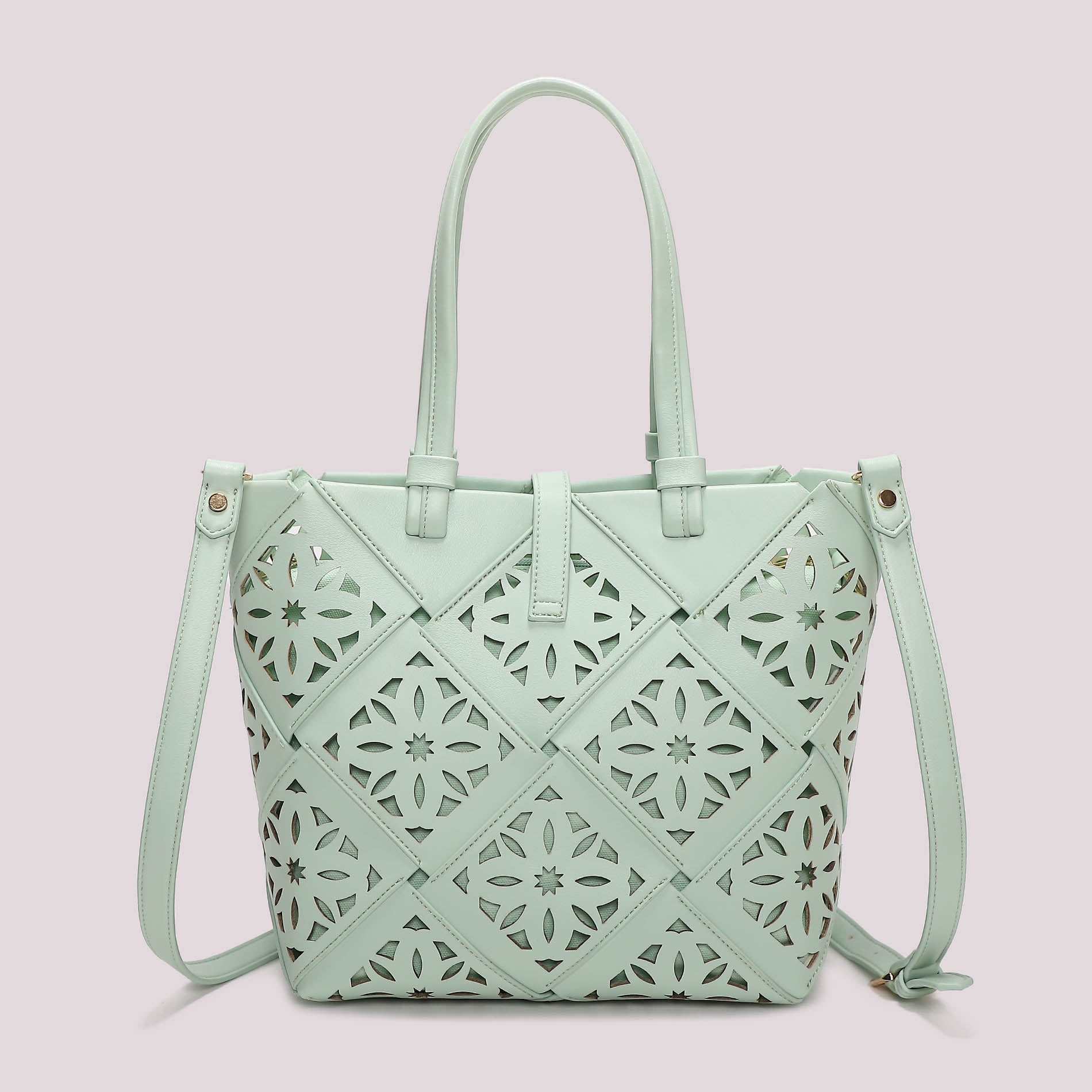 Borsa tote donna Mimi Mua traforata con manici lunghi e tracolla VERDE ACQUA TU | Giò Fashion