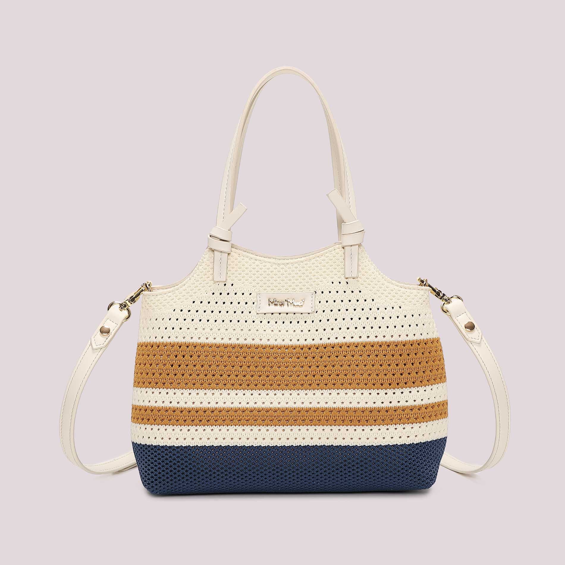 Borsa a spalla Mimi Mua in tessuto lavorato con doppi manici e tracolla removibile Blu TU | Giò Fashion