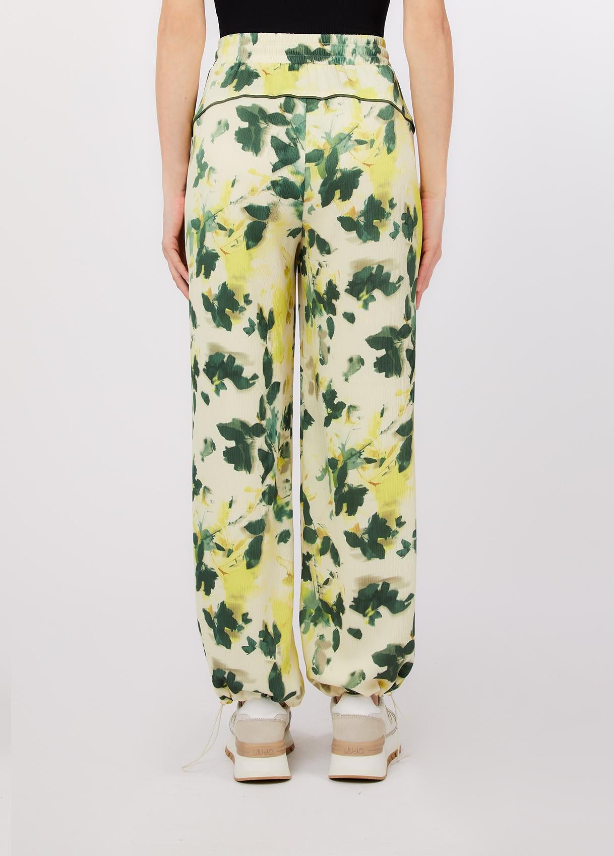 Pantaloni Liu Jo donna con stampa floreale e coulisse in vita Verde XS | Giò Fashion