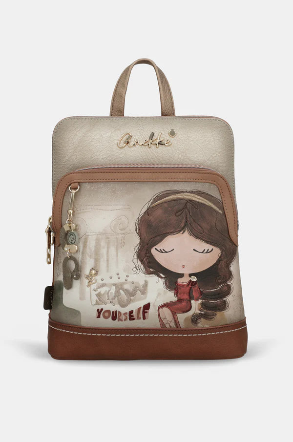 Zaino Anekke con tasca frontale con zip e grafica decorativa Marrone TU | Giò Fashion