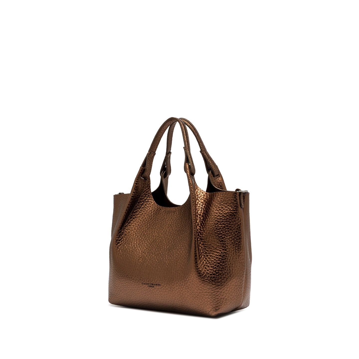 Gianni Chiarini Dua borsa in pelle grana maxi con doppi manici e tracolla BRONZO TU | Giò Fashion