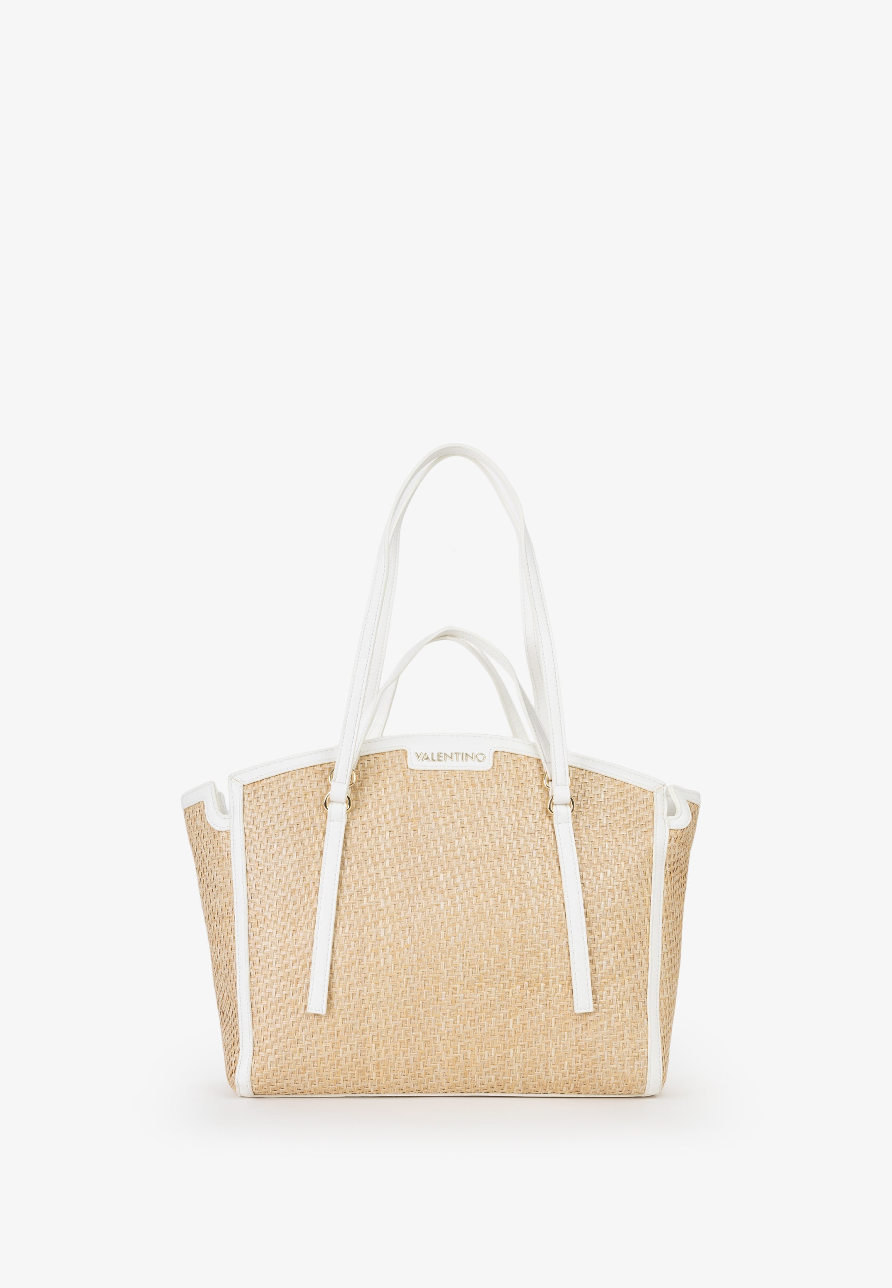Borsa shopping donna Mario Valentino effetto rafia con doppi manici e profili a contrasto Bianco TU | Giò Fashion