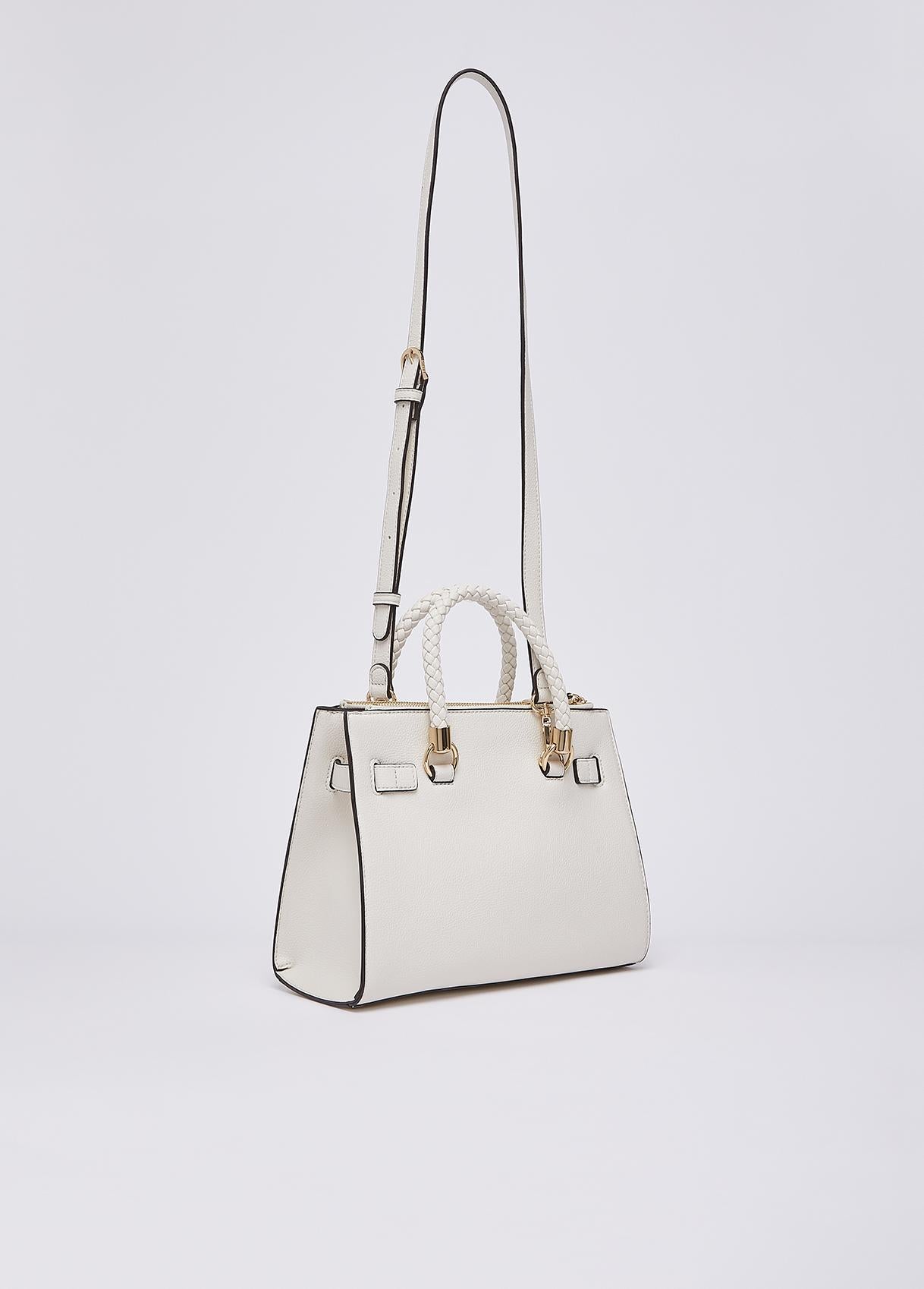 Borsa a mano Liu Jo elegante con manici intrecciati e charm logato Cream TU | Giò Fashion