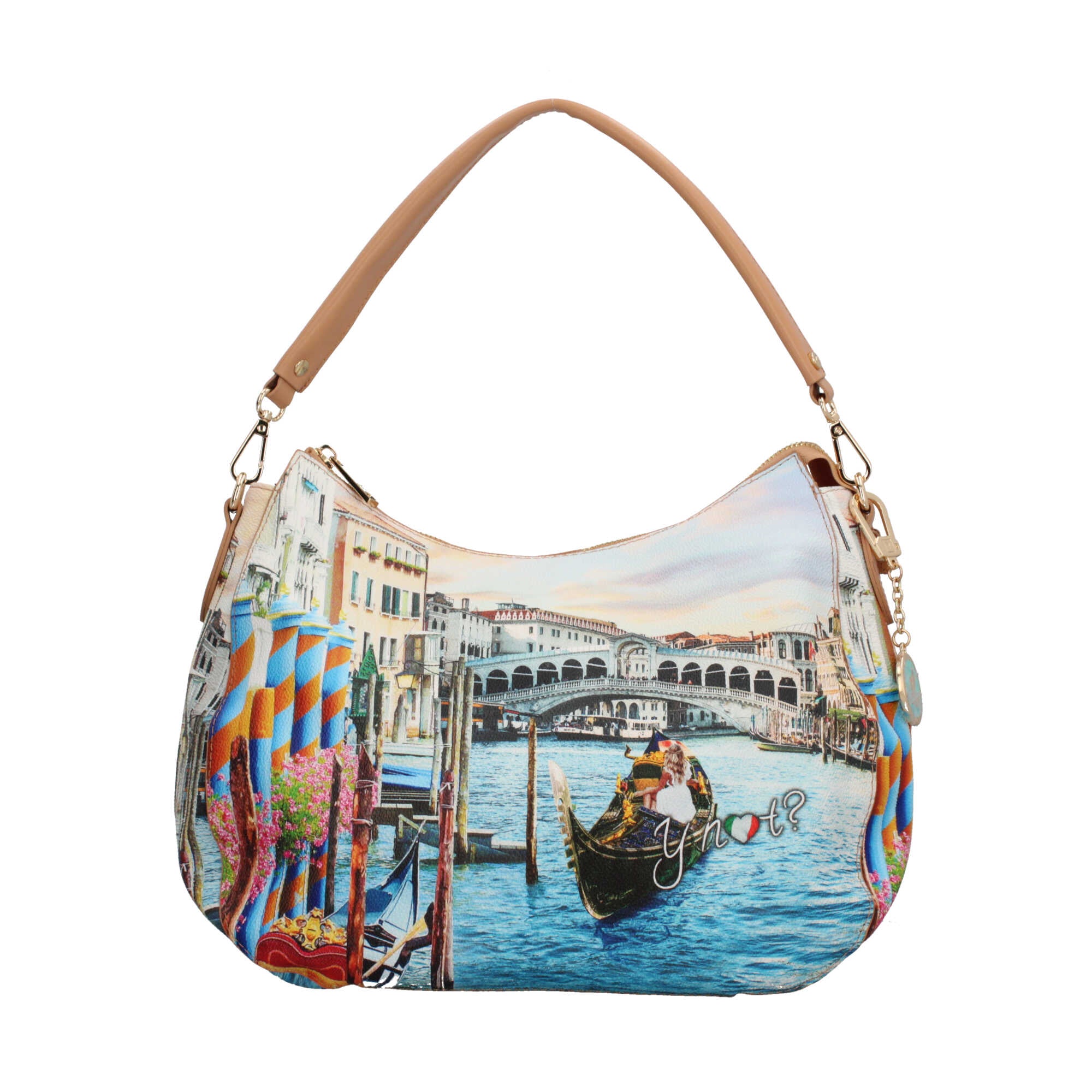 Borsa hobo YNot con stampa artistica e manico removibile per un look versatile