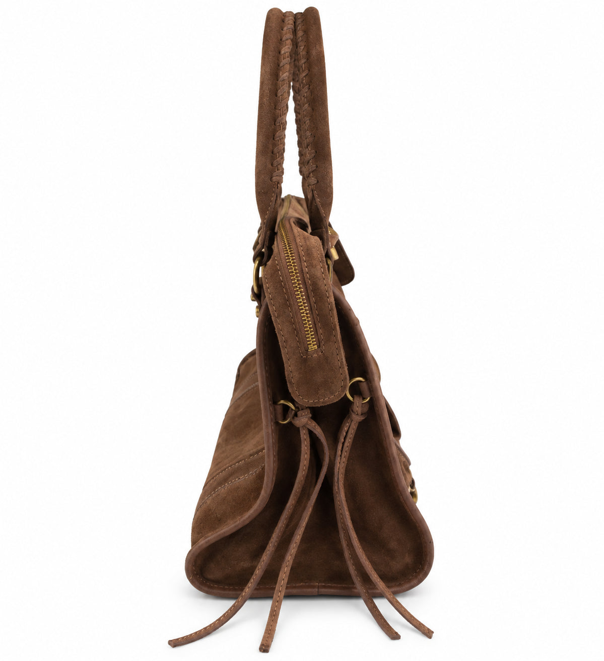 Borsa a Mano in Pelle Effetto Vintage con Borchie e Tracolla