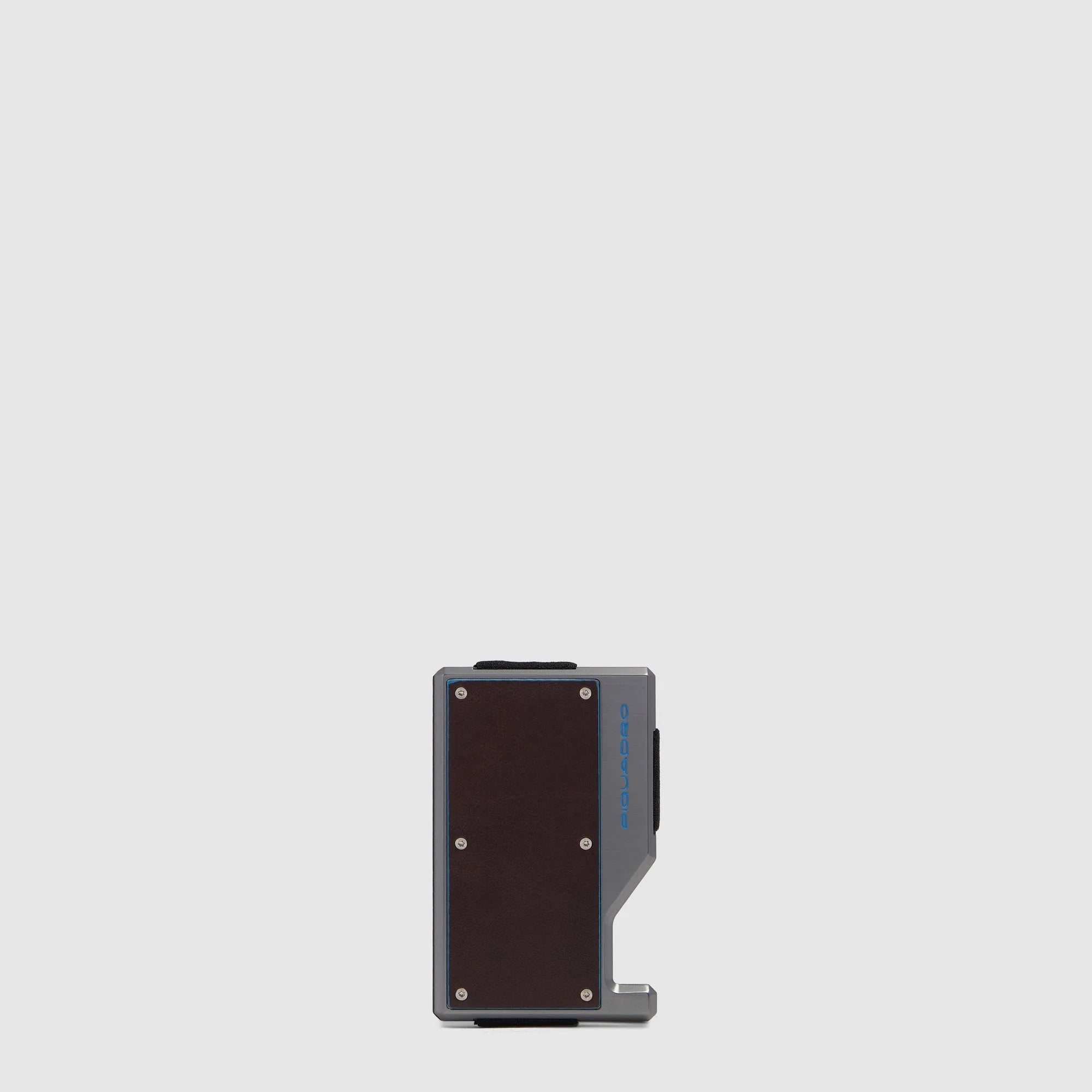 Piquadro Portacarte di Credito MagSafe in Pelle e Alluminio Blue Square Nero con Fascia Elastica e Protezione RFID