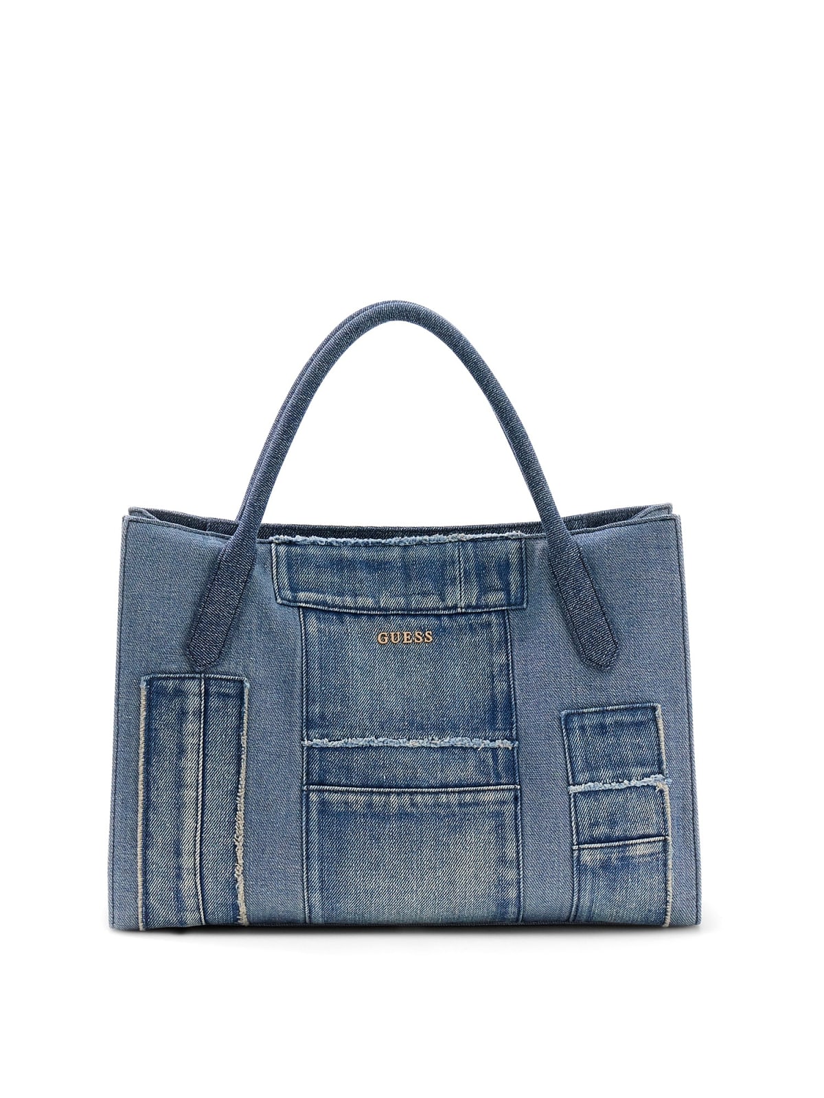 Borsa a mano Guess donna in denim con tasche frontali e logo DENIM MULTI TU | Giò Fashion