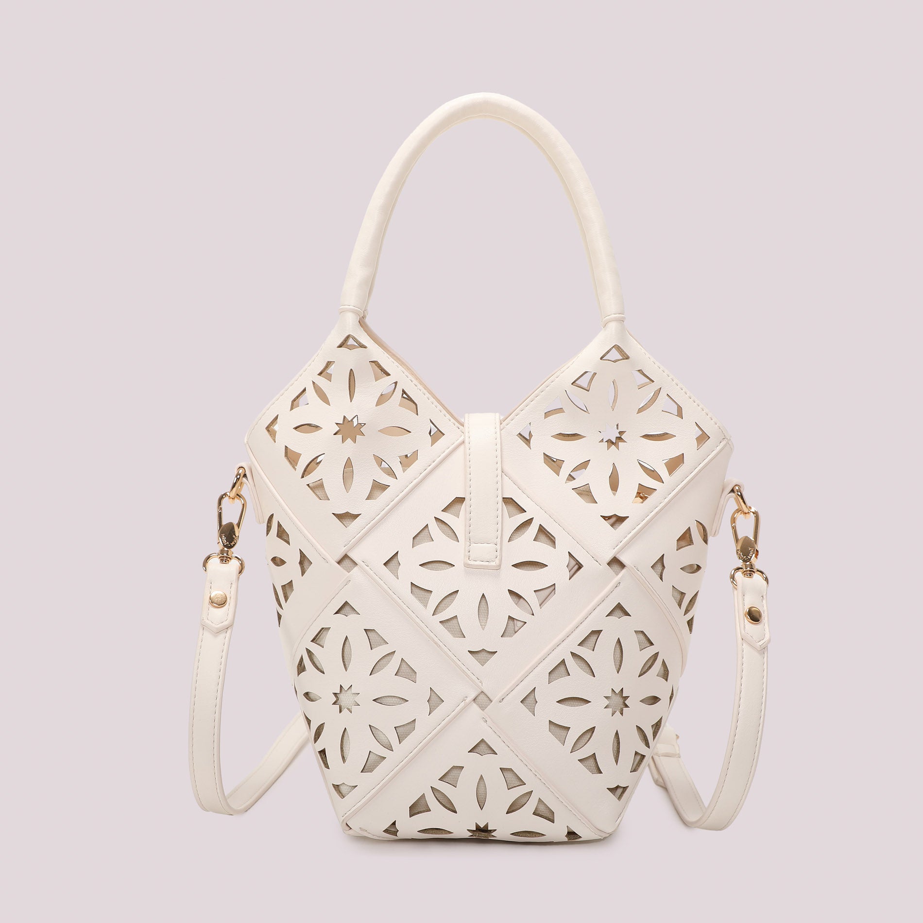 Borsa donna Mimi Mua traforata con manico e tracolla design geometrico Bianco TU | Giò Fashion