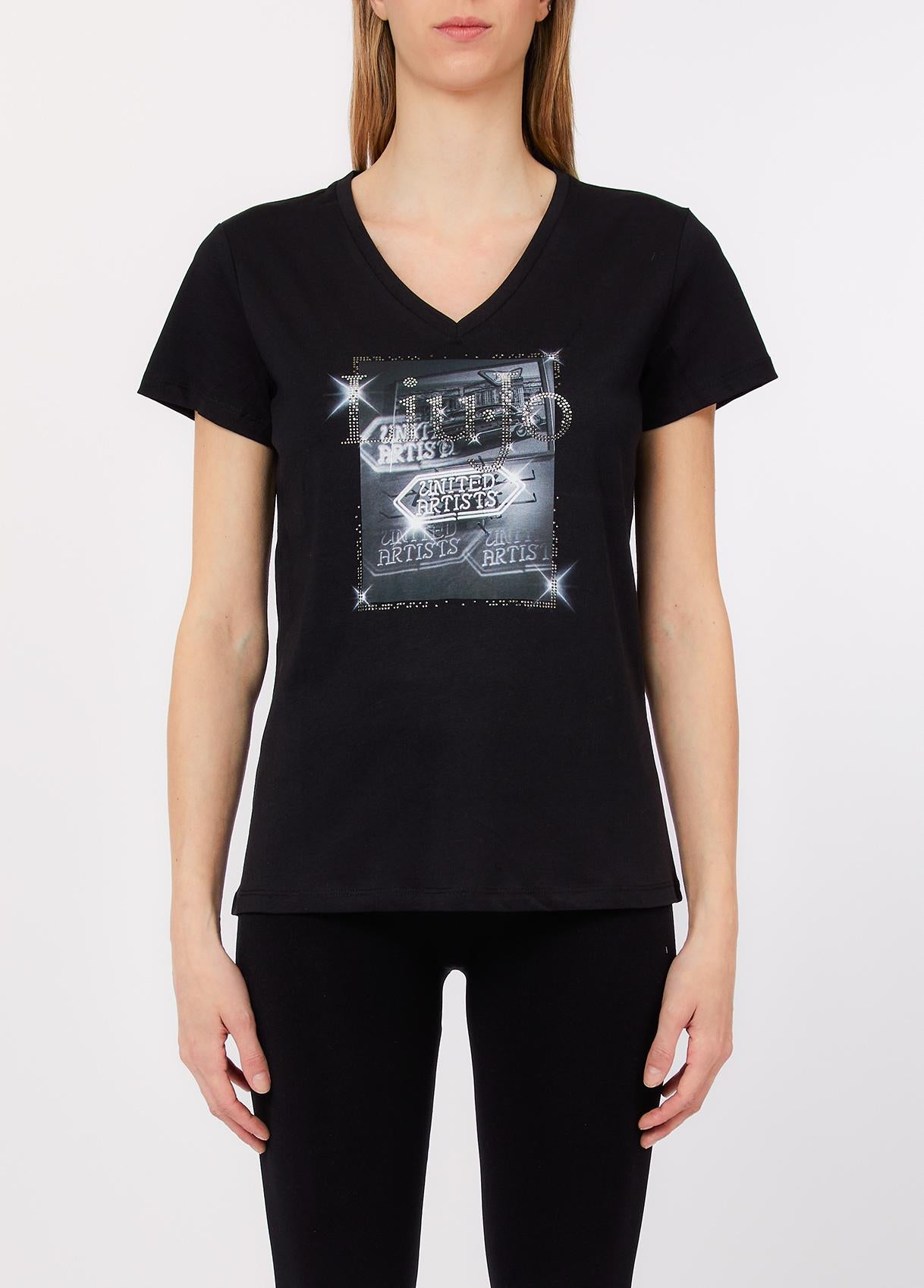T shirt Liu Jo donna con stampa grafica e logo applicato Nero S | Giò Fashion