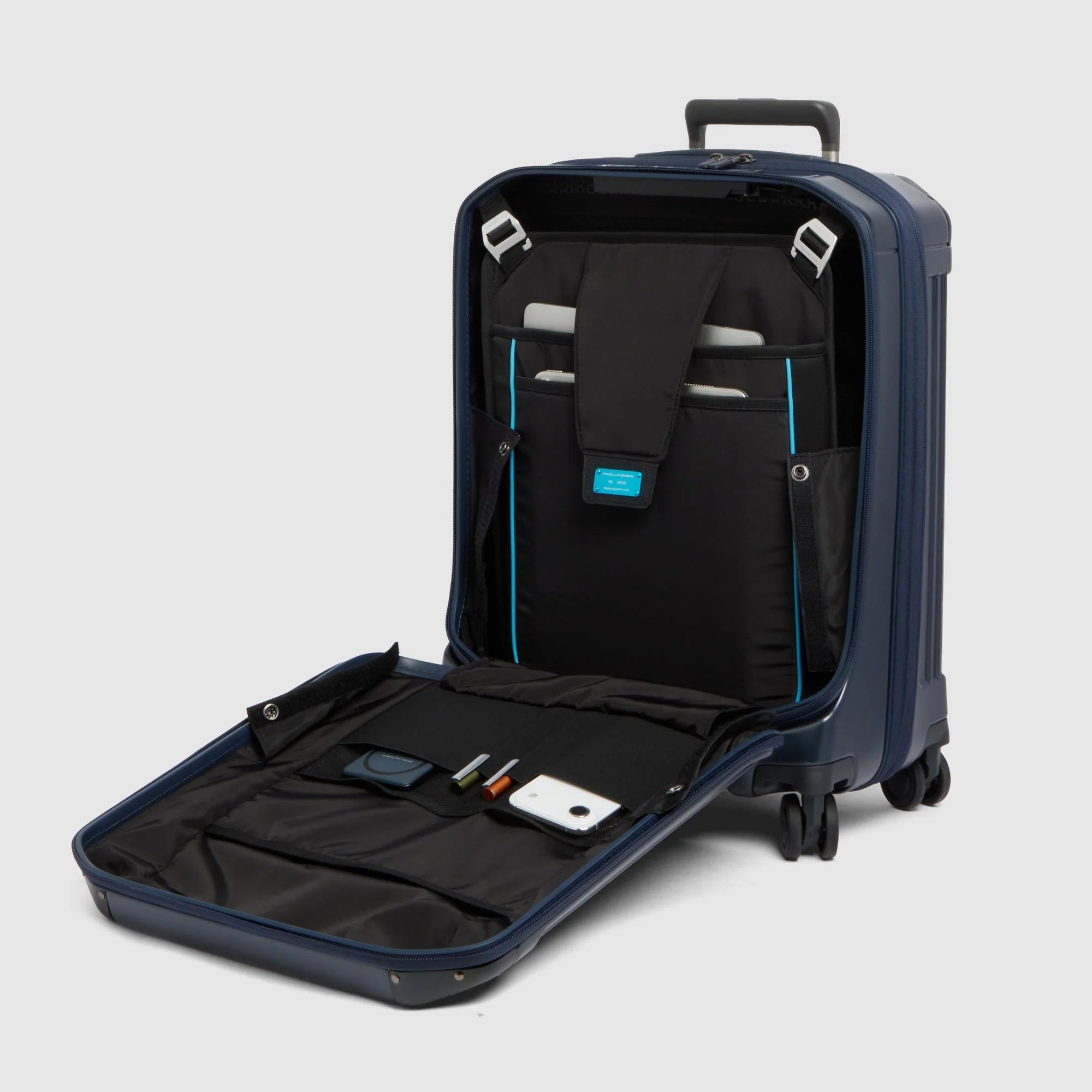 Piquadro Trolley Rigido da Cabina PQ-Light Blu Opaco Espandibile con 4 Ruote e Porta PC 17,3"