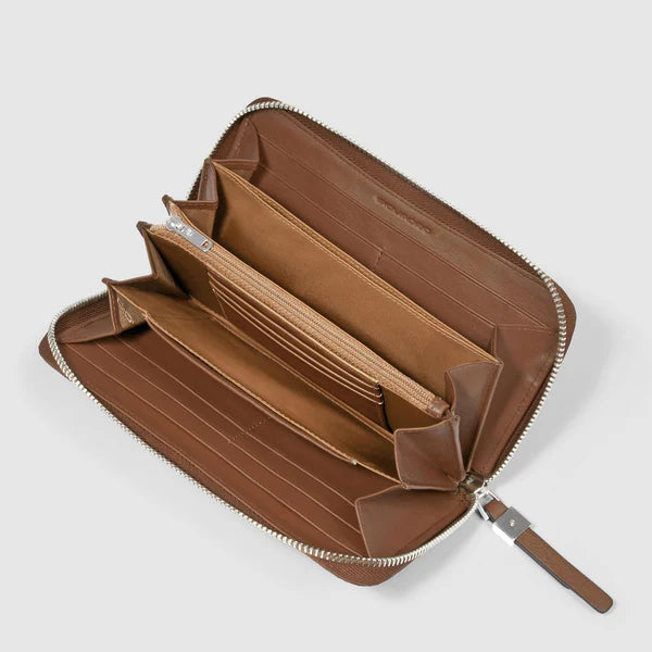 Portafoglio uomo Piquadro in pelle con zip CUOIO TU | Giò Fashion