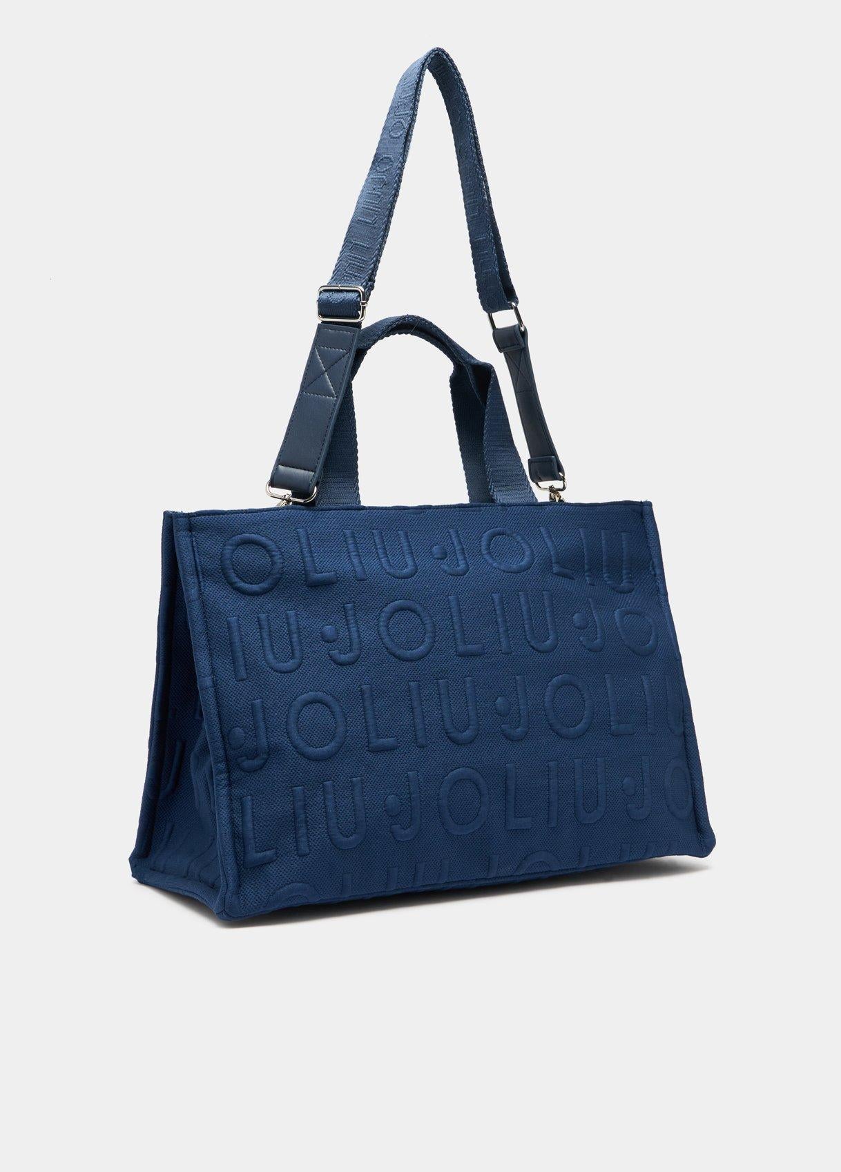 Borsa Shopping Liu Jo Donna con Logo All Over in Rilievo Azzurro TU | Giò Fashion