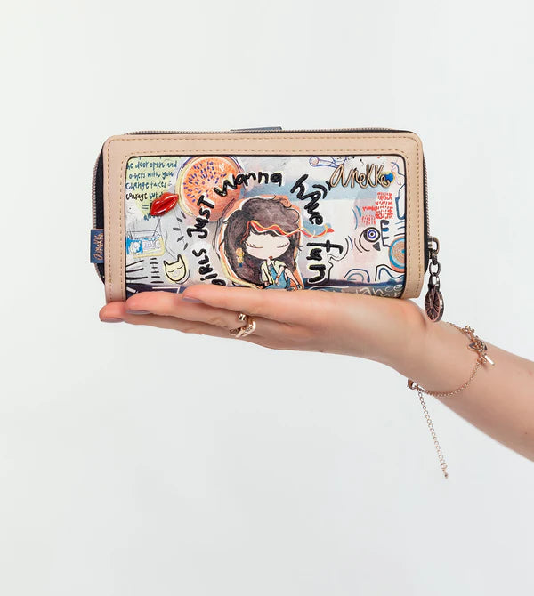 Portafoglio grande Anekke Girls Just Wanna Have Fun con zip e illustrazione