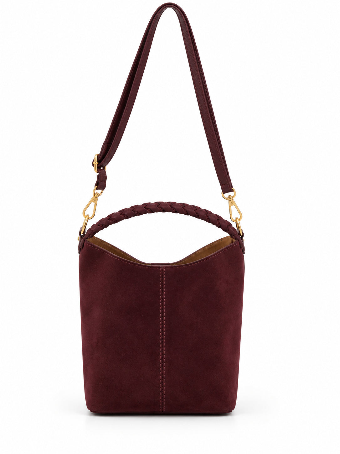 Borsa Vera Pelle in Camoscio Cuoio con Manico Intrecciato, Tracolla e Pochette